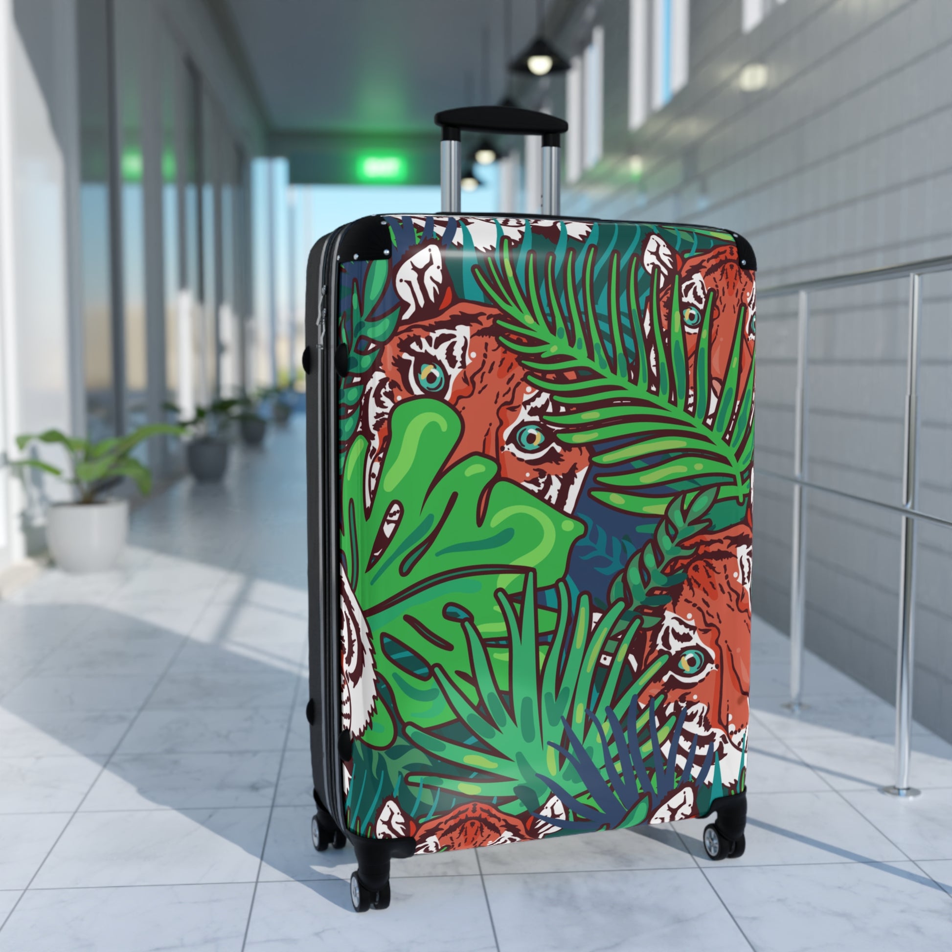 Tropical Jungle Tigers Blue and Green Tropical Jungle Tigers Blue and Green Suitcase, Artsulli - Art is Long, Life is Short, Bags, , , , , , , 
