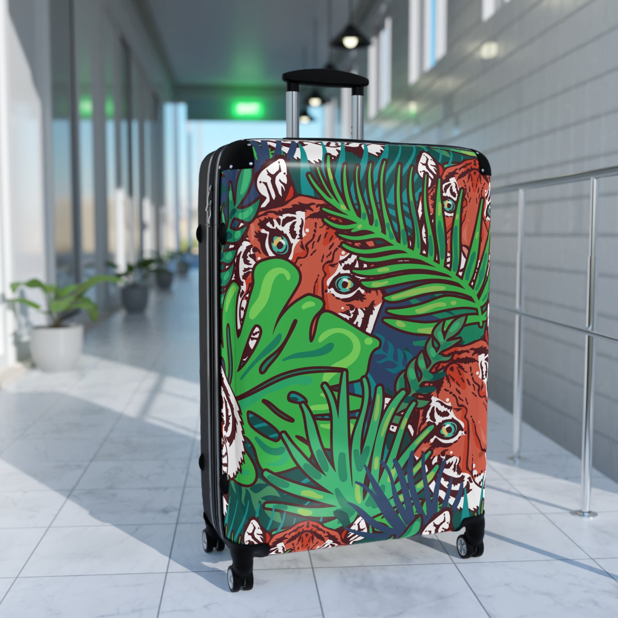 Tropical Jungle Tigers Blue and Green Tropical Jungle Tigers Blue and Green Suitcase, Artsulli - Art is Long, Life is Short, Bags, , , , , , , 