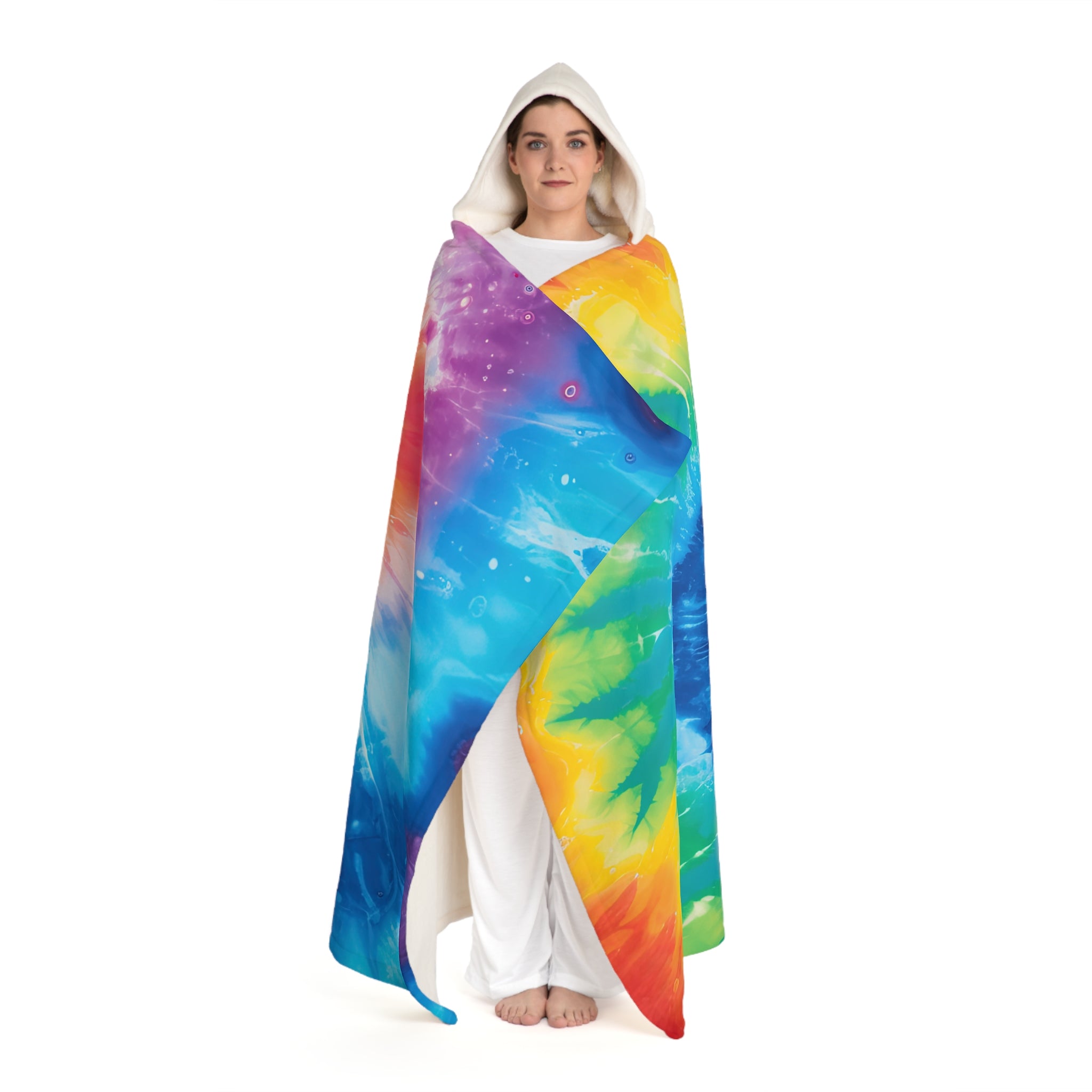 Tie Dye Hooded Sherpa Fleece Blanket, Artsulli - Art is Long, Life is Short, All Over Prints, , , , , , , 