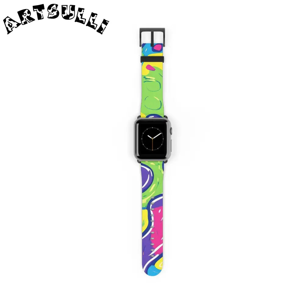 90s Trippy Slime Watch Band, Artsulli - Art is Long, Life is Short, Accessories, Size, 38 - 41 mm, Color, Black Matte, , , 31462573090946977442