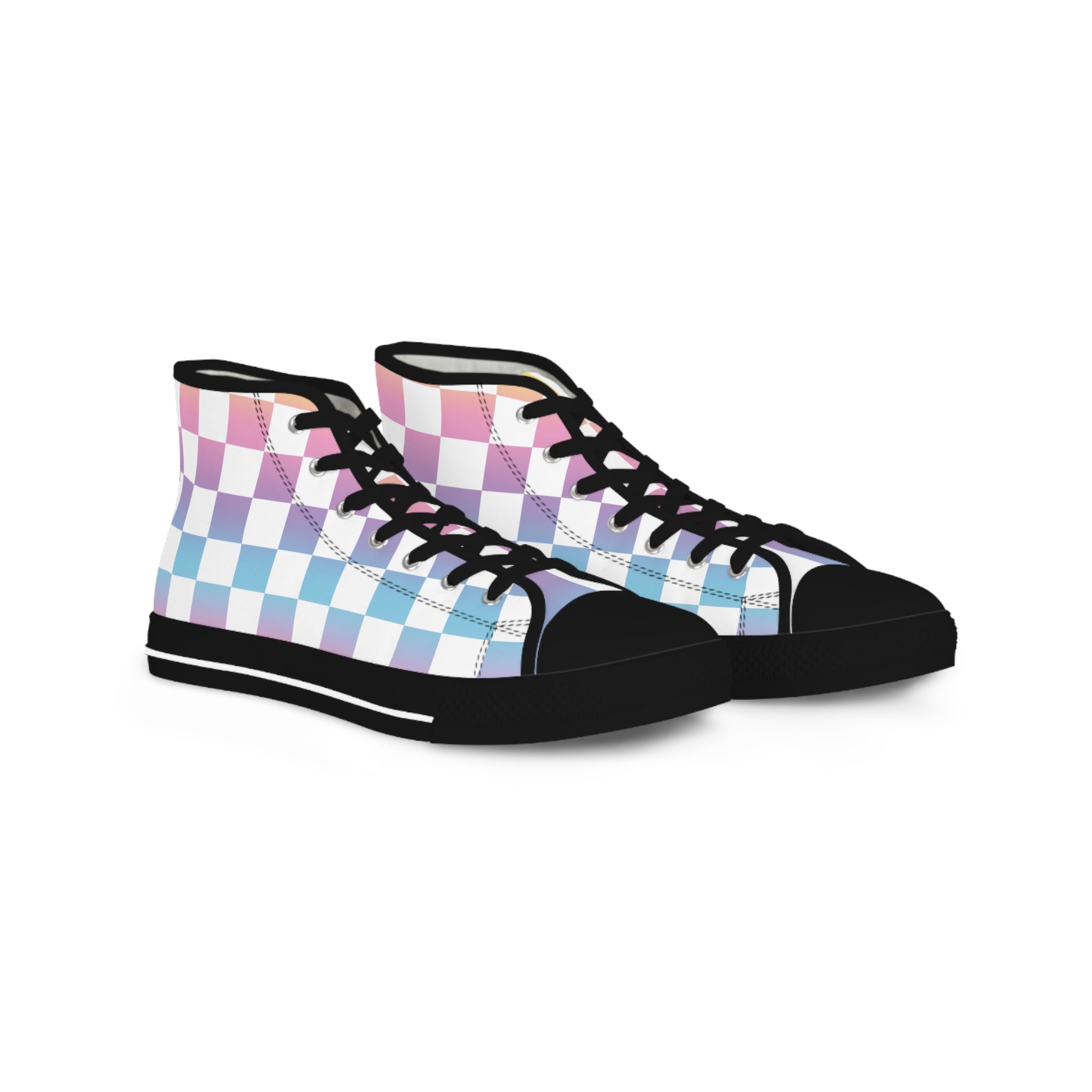 Vaporwave Check Men's High Top Sneakers, Artsulli - Art is Long, Life is Short, Shoes, Size, US 5, Color, Black sole, , , 15173727659188699898
