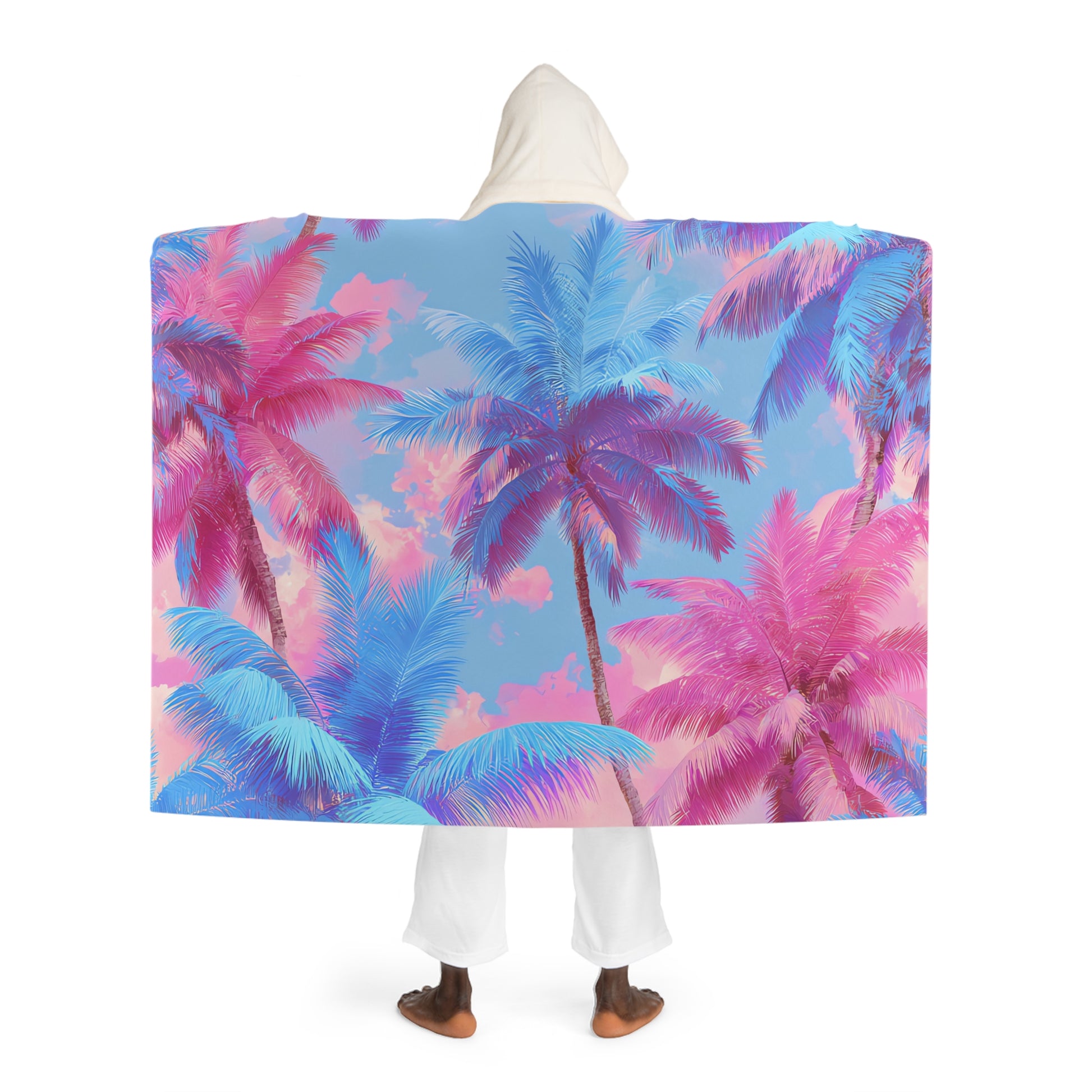 Ethereal Pastel Palms II Blue and Pink Hooded Sherpa Fleece Blanket, Artsulli - Art is Long, Life is Short, All Over Prints, , , , , , , 