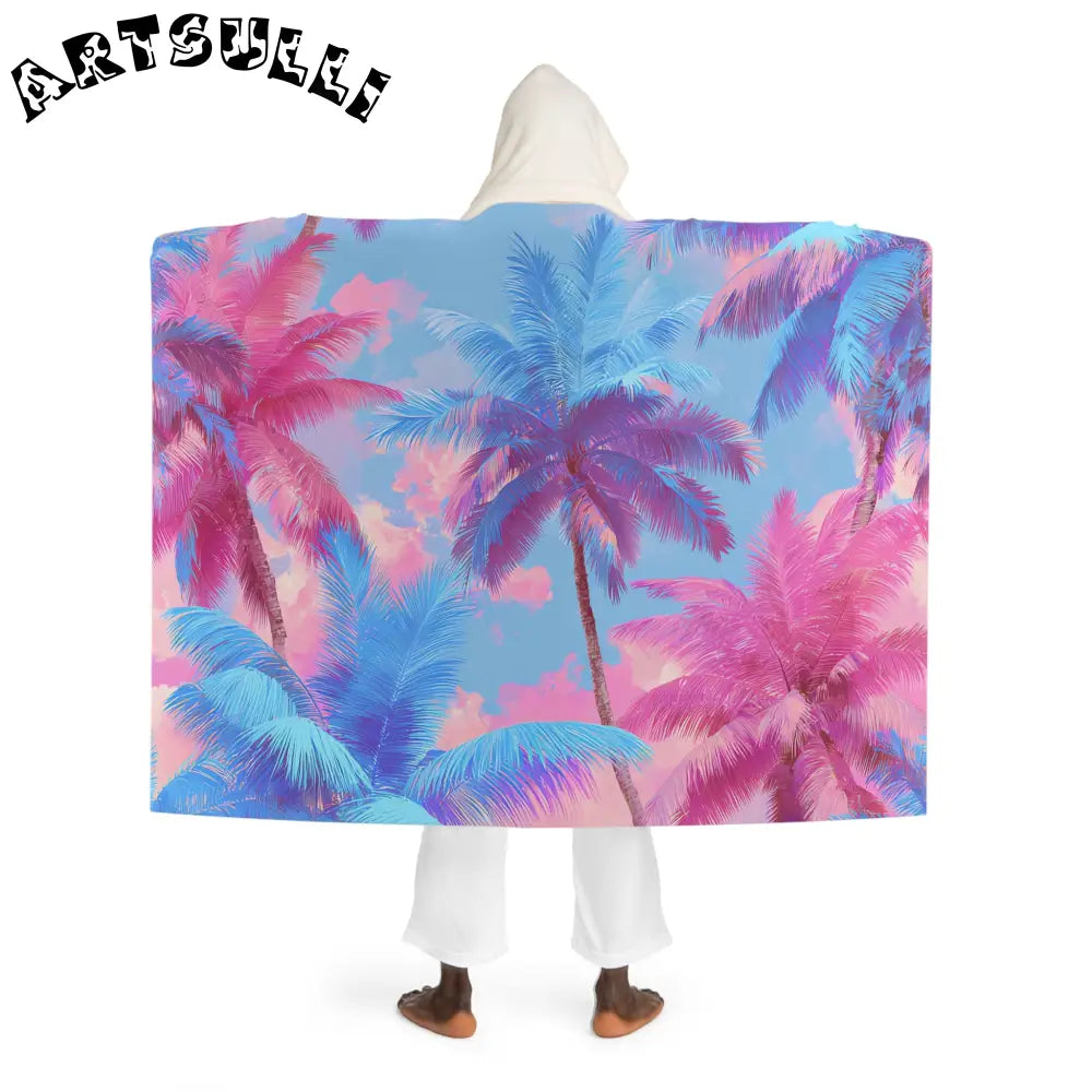 JAKKOUTTHEBXX Ethereal Pastel Palms II Blue and Pink Hooded Sherpa