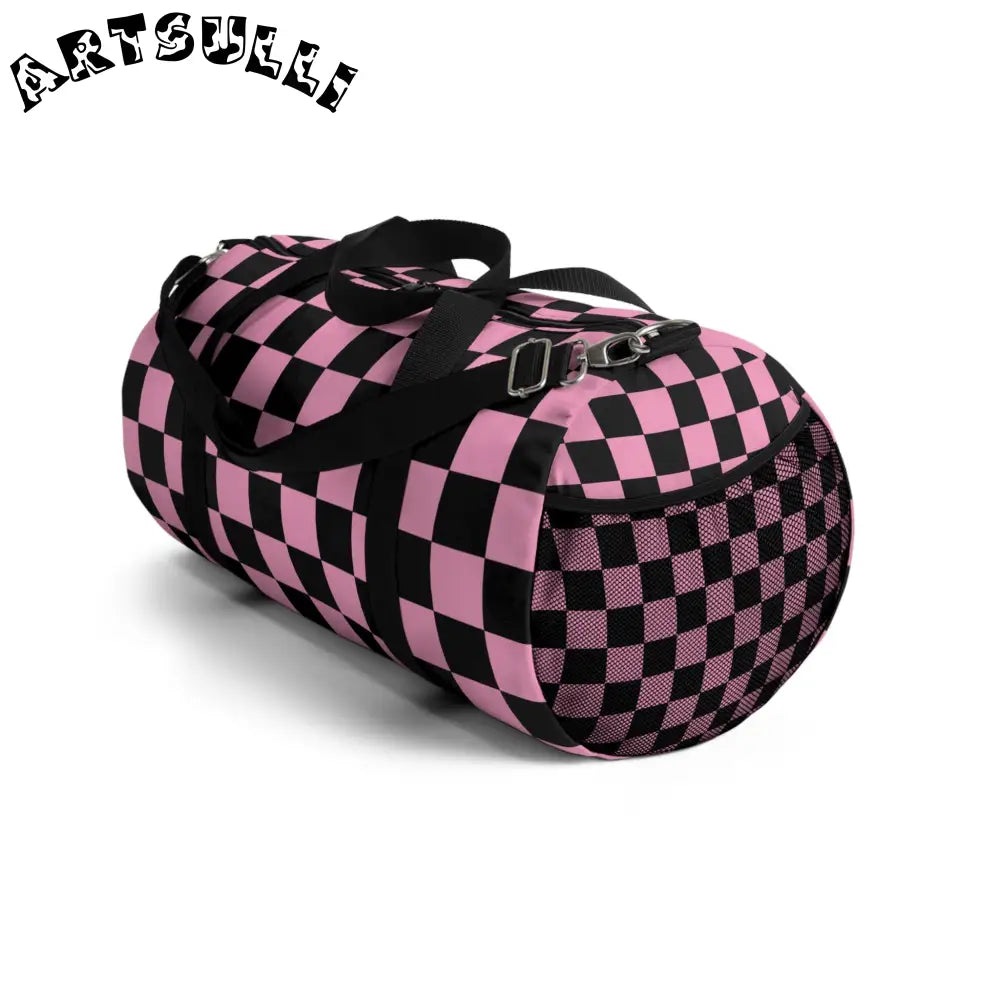 JAKKOUTTHEBXX Checkerboard Black and Pink Duffel Bag JAKKOUTTHEBXX