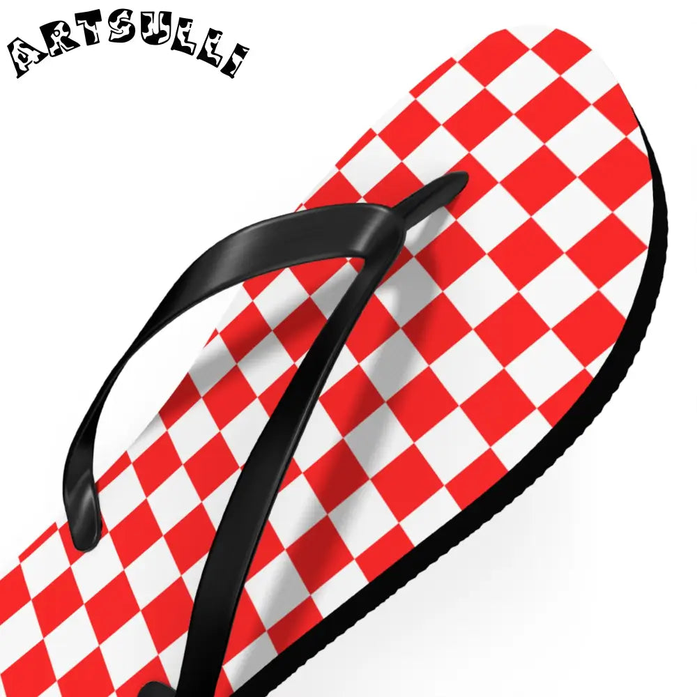 JAKKOUTTHEBXX Checkerboard II Red and White Flip Flops JAKKOUTTHEBXX