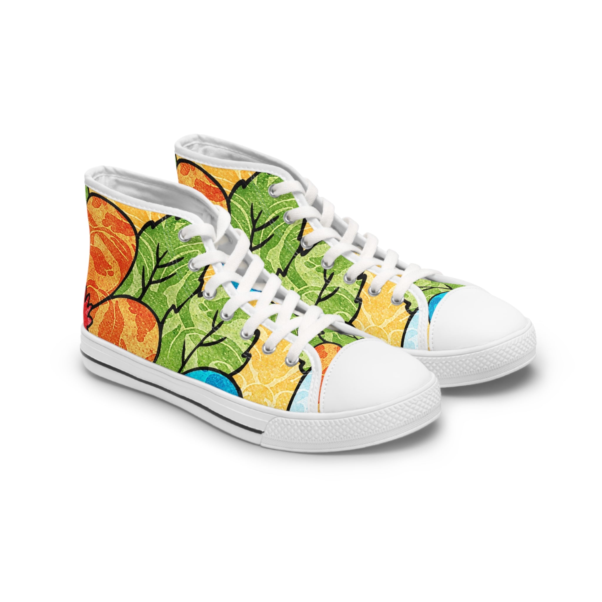 Groovy Yellow Floral Kl II Women's High Top Sneakers, Artsulli - Art is Long, Life is Short, Shoes, Size, US 5.5, Color, White sole, , , 56333544745423294875