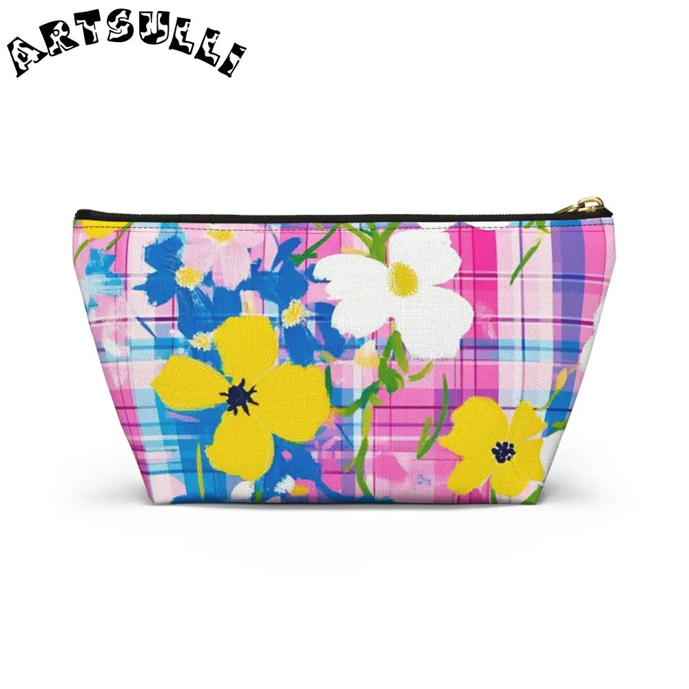 JAKKOUTTHEBXX Plaid Garden Pink and Purple Accessory Pouch w