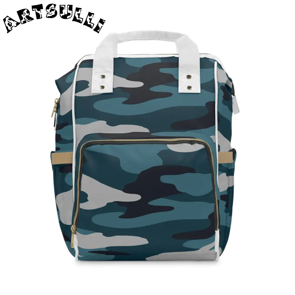 JAKKOUTTHEBXX Blue Camouflage Multifunctional Diaper Backpack