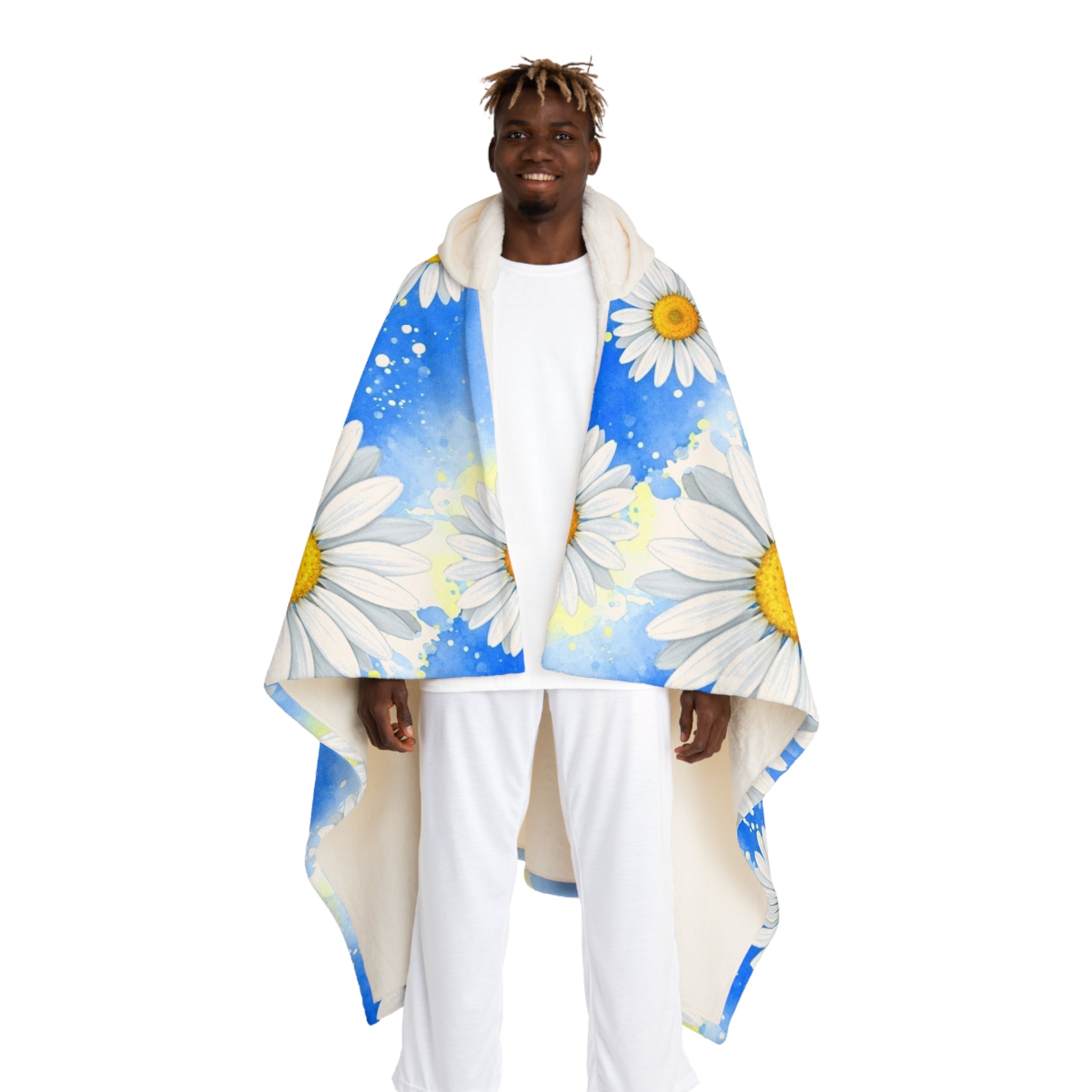 Daisies Hooded Sherpa Fleece Blanket, Artsulli - Art is Long, Life is Short, All Over Prints, Size, One size, Color, Cream, , , 16887300309959491160