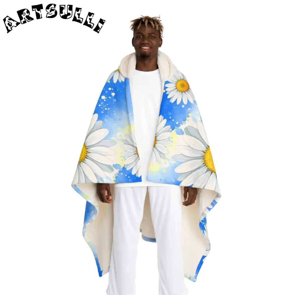 JAKKOUTTHEBXX Daisies Hooded Sherpa Fleece Blanket JAKKOUTTHEBXX
