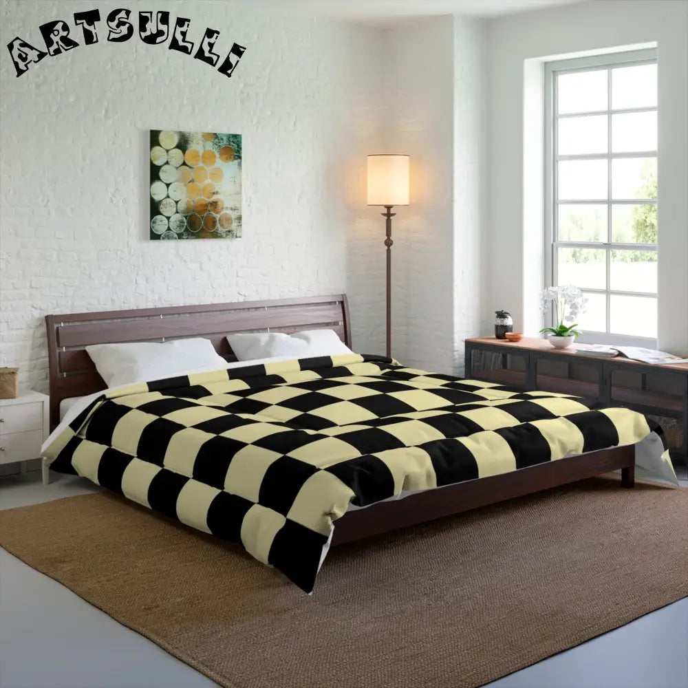 JAKKOUTTHEBXX Checkerboard Black and Yellow Comforter JAKKOUTTHEBXX