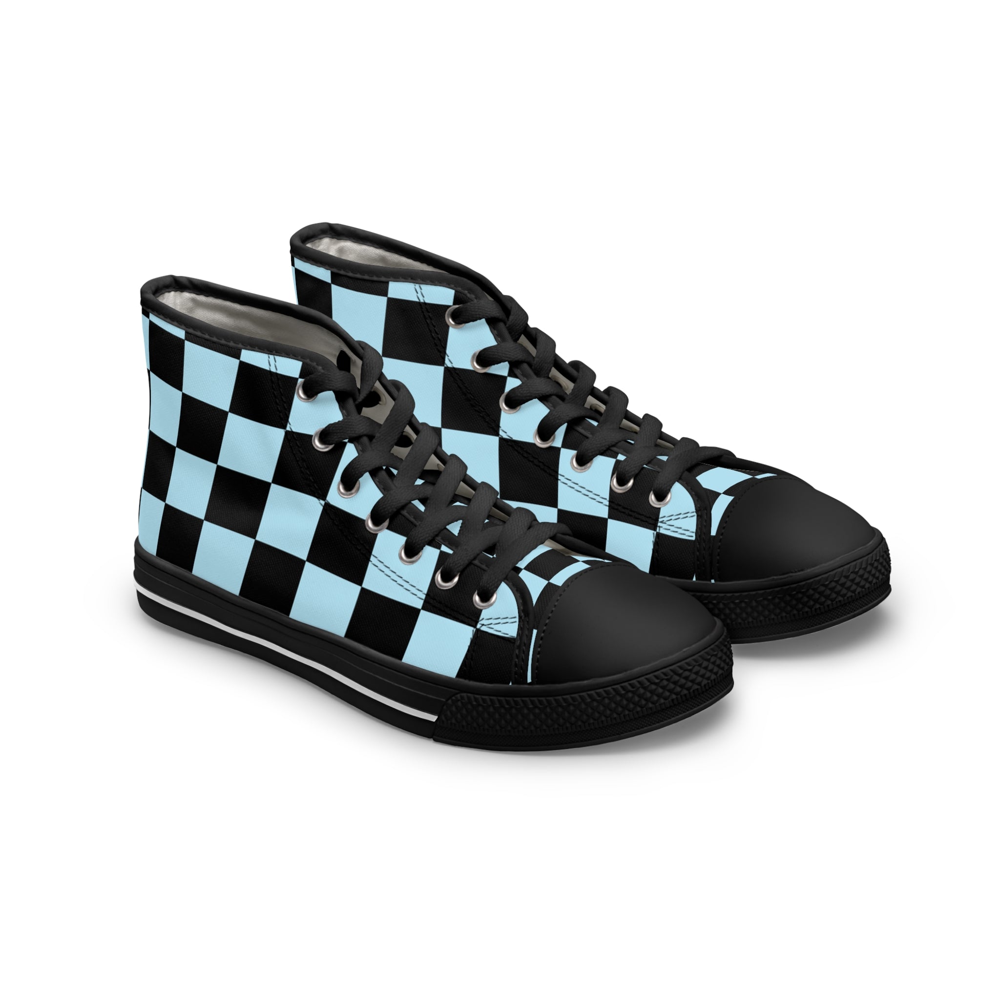Checkerboard Black and Blue Women's High Top Sneakers, Artsulli - Art is Long, Life is Short, Shoes, Size, US 5.5, Color, Black sole, , , 20595214405753386924