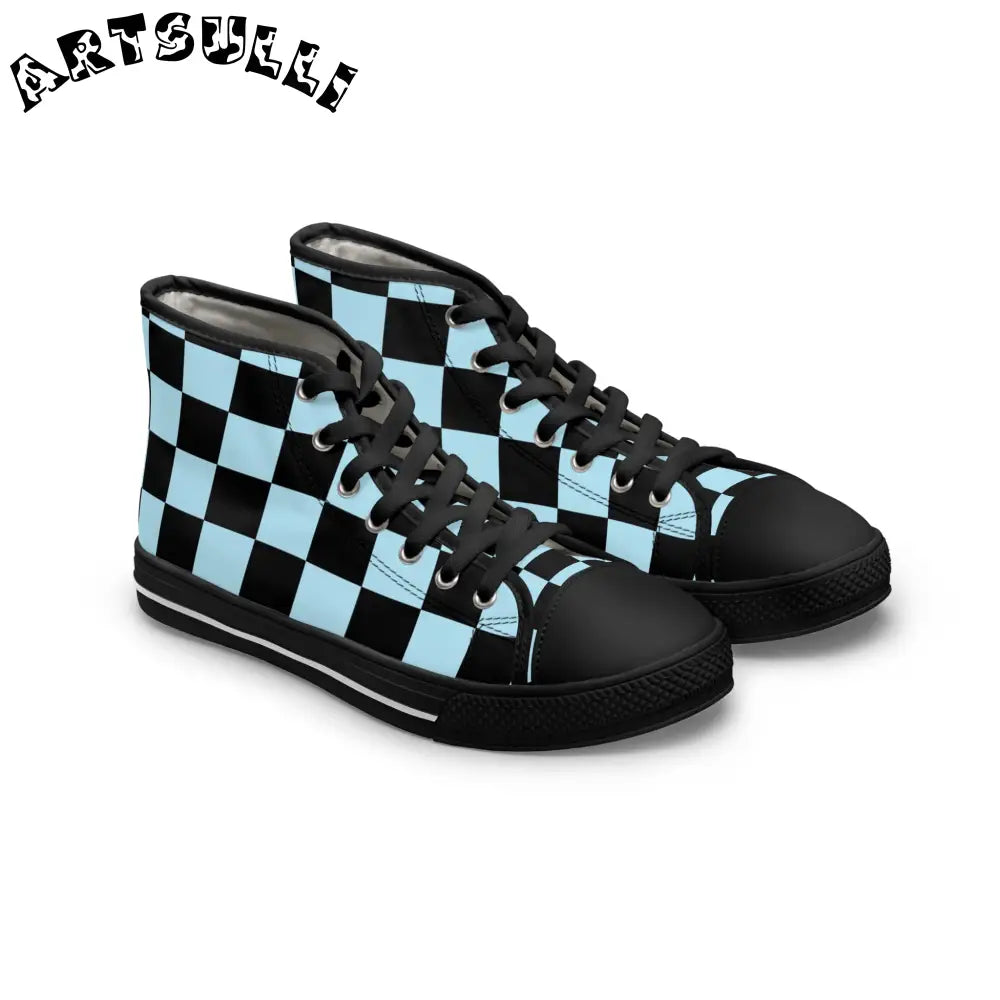 JAKKOUTTHEBXX Checkerboard Black and Blue Women’s High Top Sneakers