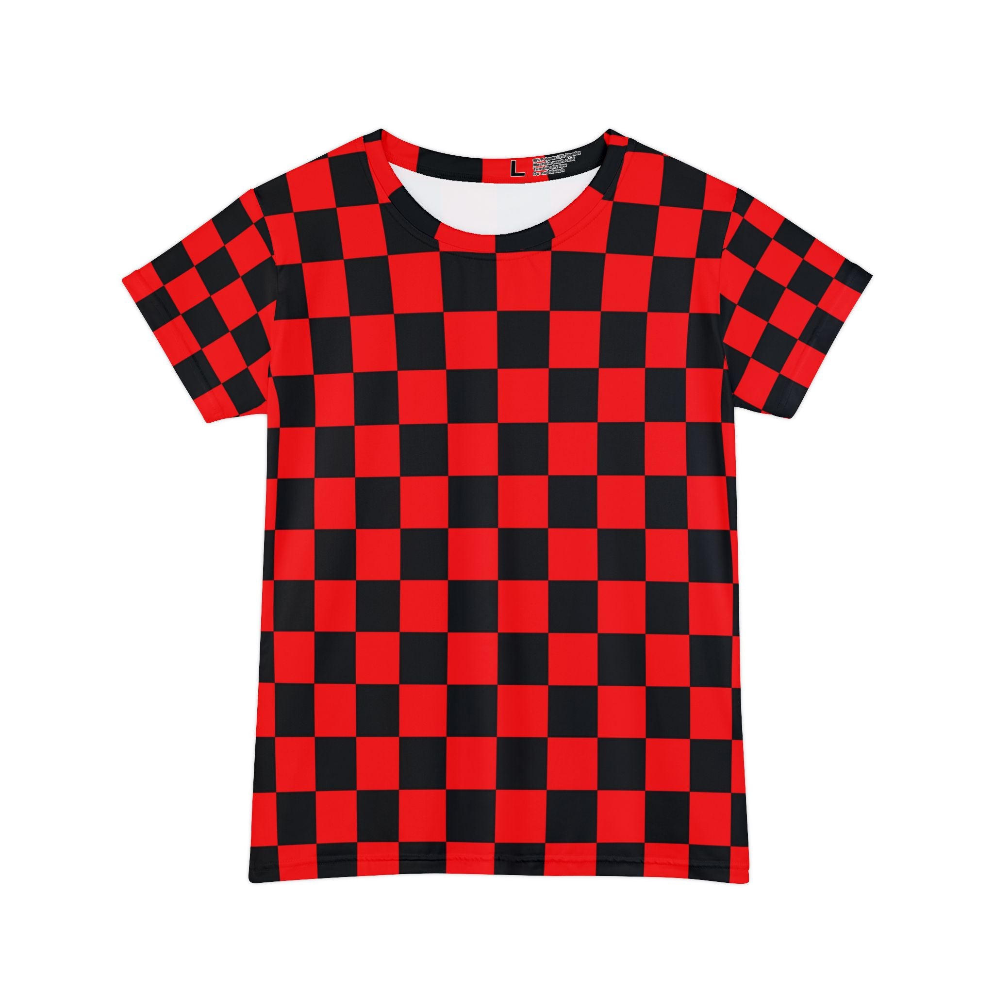 Checkerboard Red and Black Women's Short Sleeve Shirt (AOP), Artsulli - Art is Long, Life is Short, All Over Prints, Size, XS, , , , , 32508312928531055957