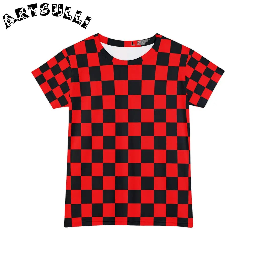 JAKKOUTTHEBXX Checkerboard Red and Black Women’s Short Sleeve Shirt