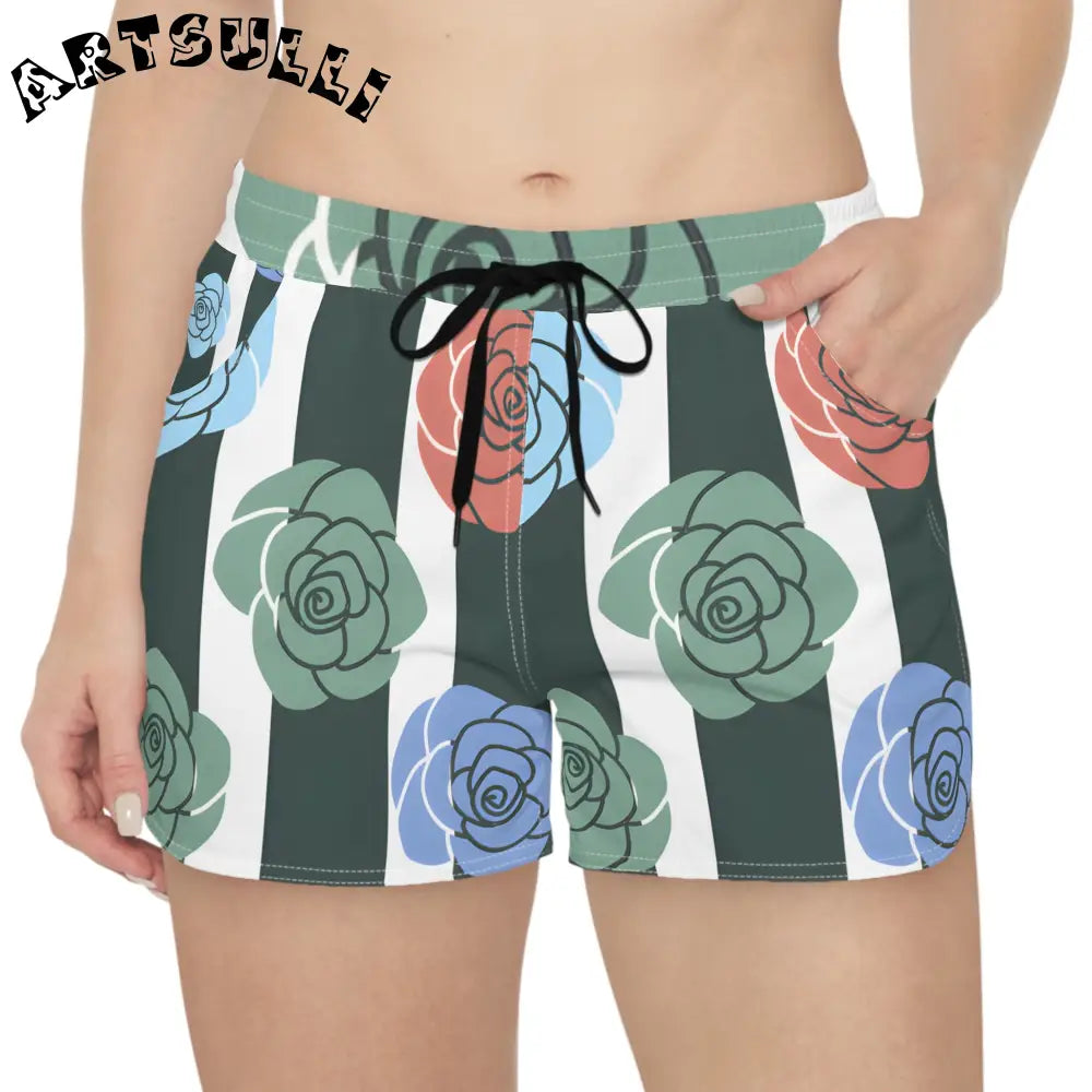 JAKKOUTTHEBXX Stripes x Roses Black and White Women’s Casual Shorts