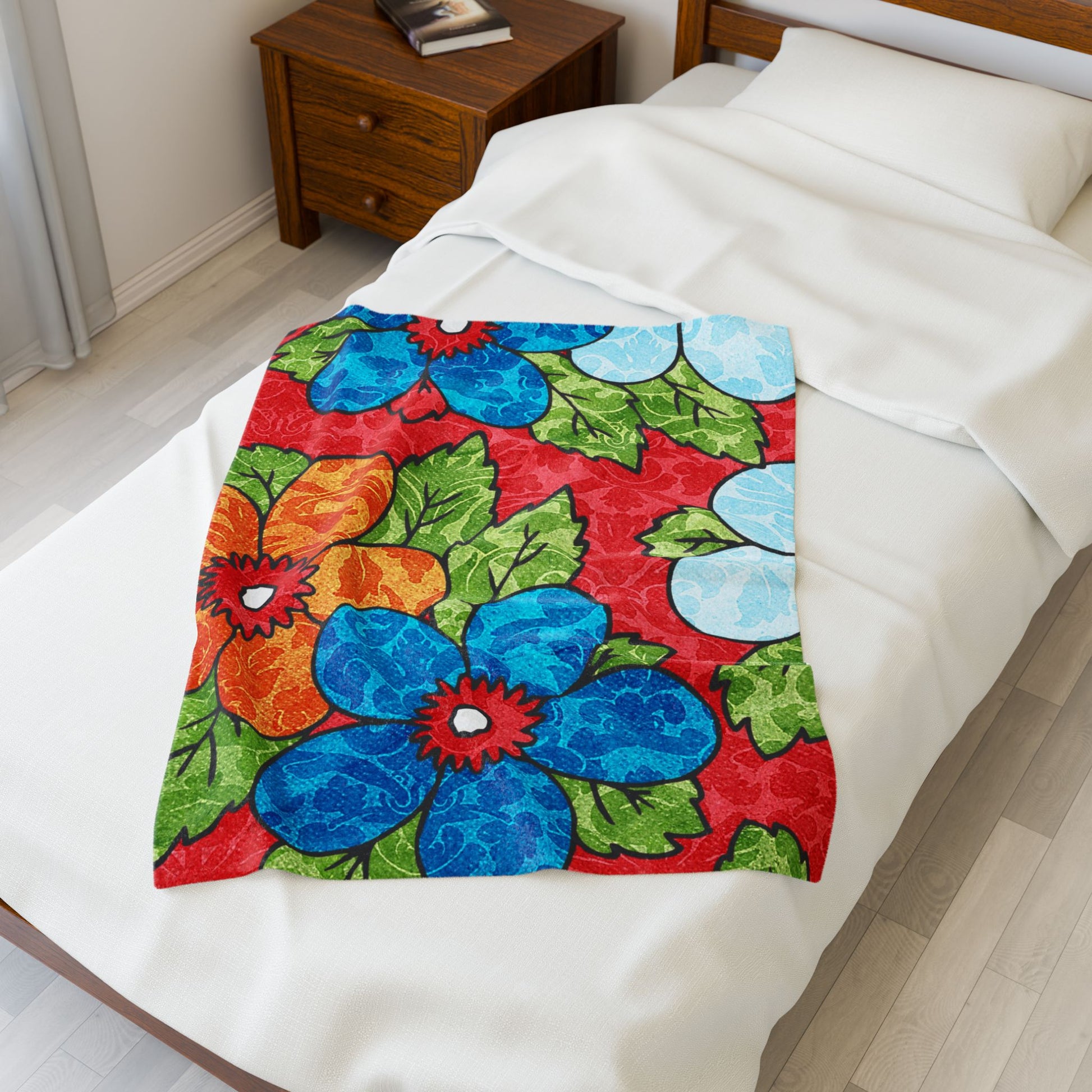 Groovy Red Floral Kl Velveteen Plush Blanket, Artsulli - Art is Long, Life is Short, All Over Prints, , , , , , , 