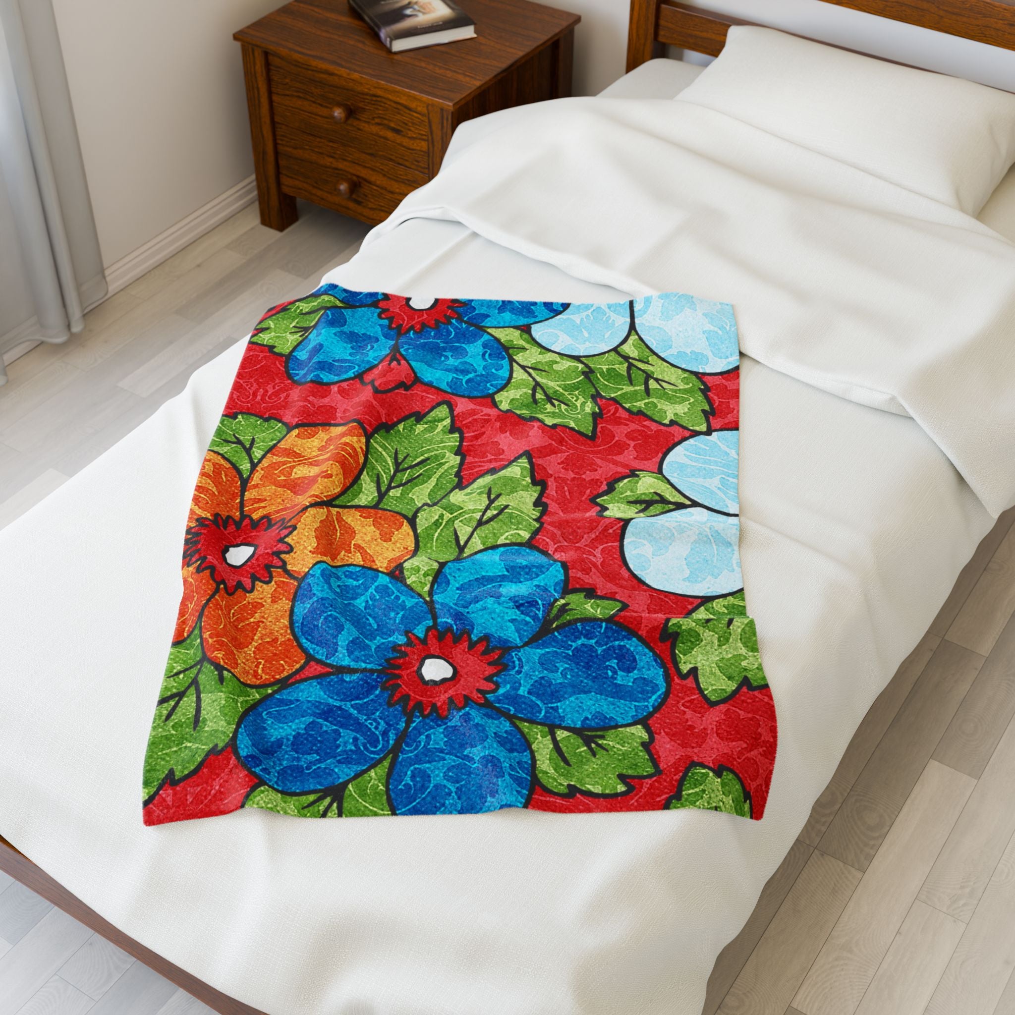 Groovy Red Floral Kl Velveteen Plush Blanket, Artsulli - Art is Long, Life is Short, All Over Prints, , , , , , , 