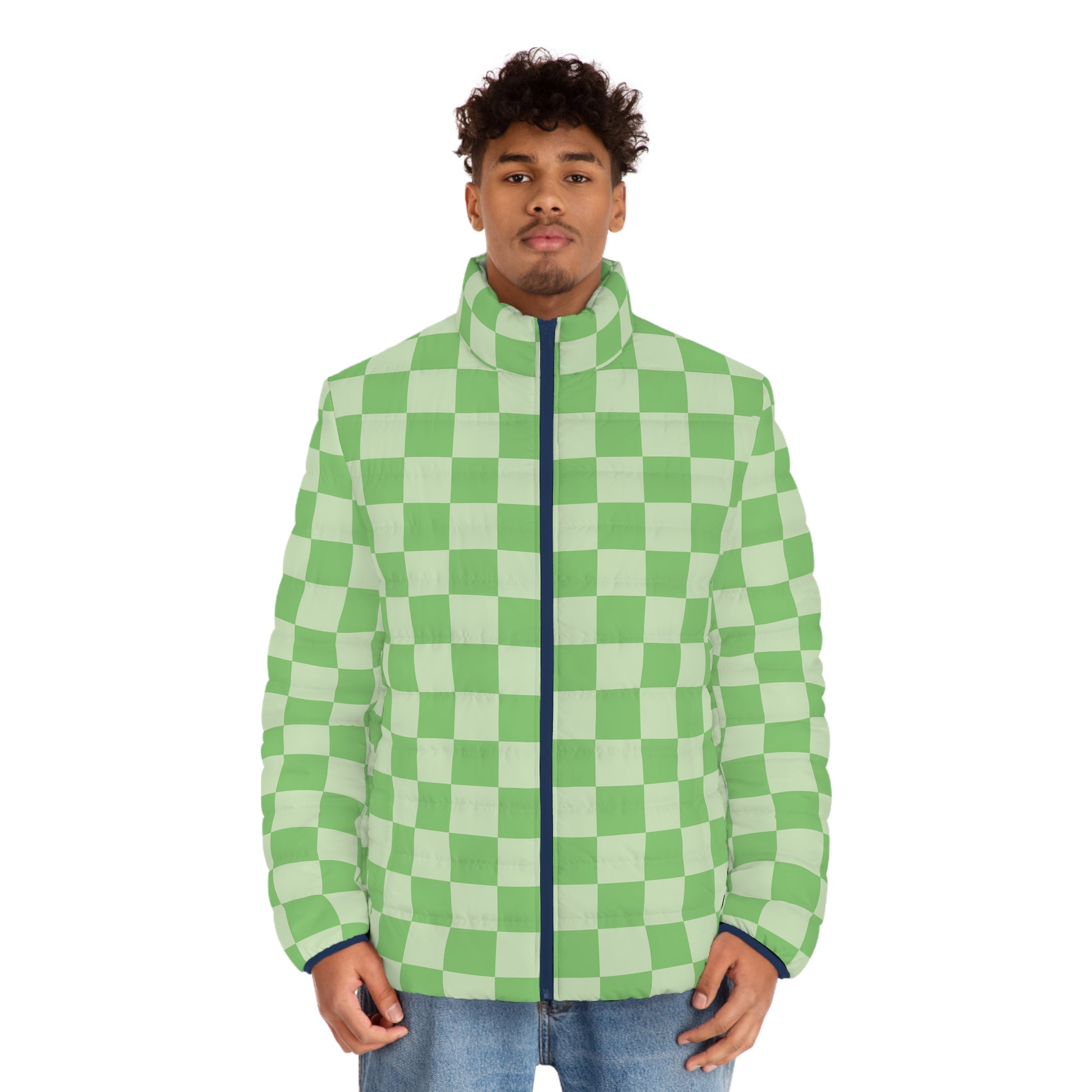 Checkerboard Green Men's Puffer Jacket (AOP), Artsulli - Art is Long, Life is Short, All Over Prints, , , , , , , 