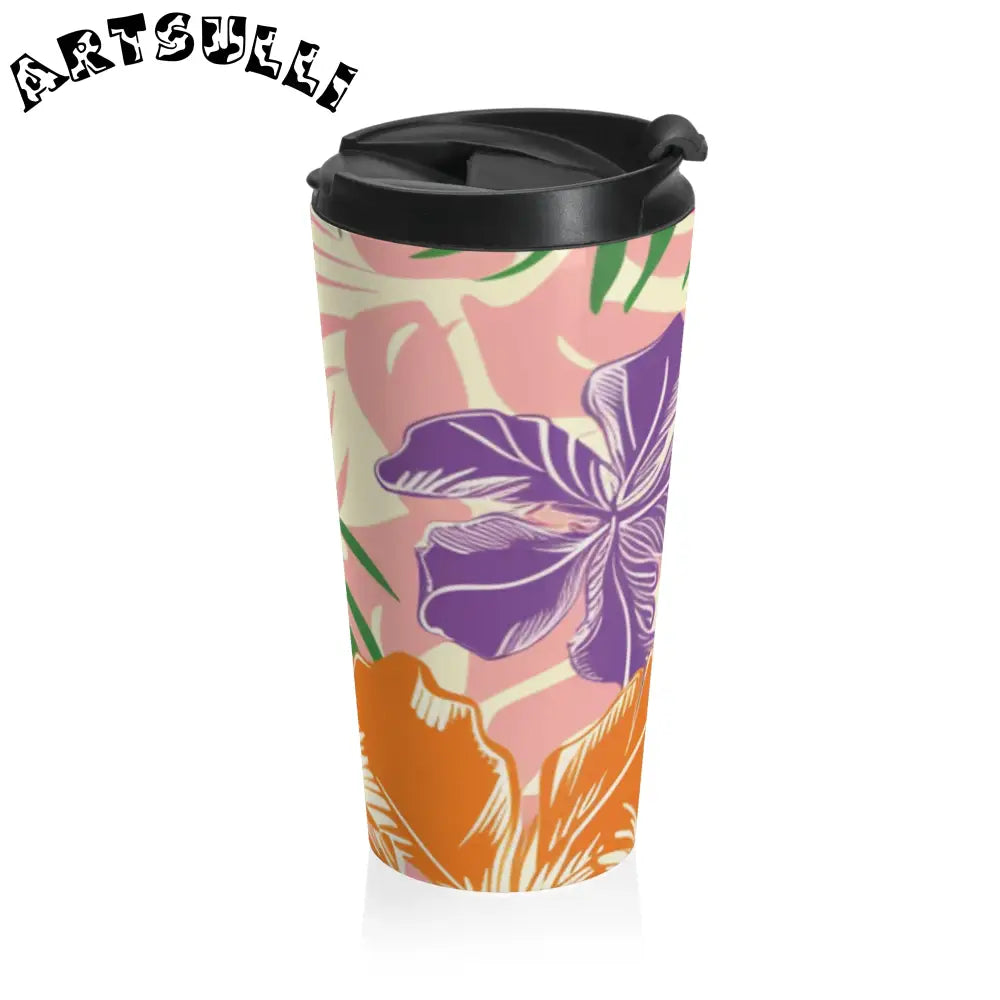 JAKKOUTTHEBXX Tropical Leaf Print Stainless Steel Travel Mug