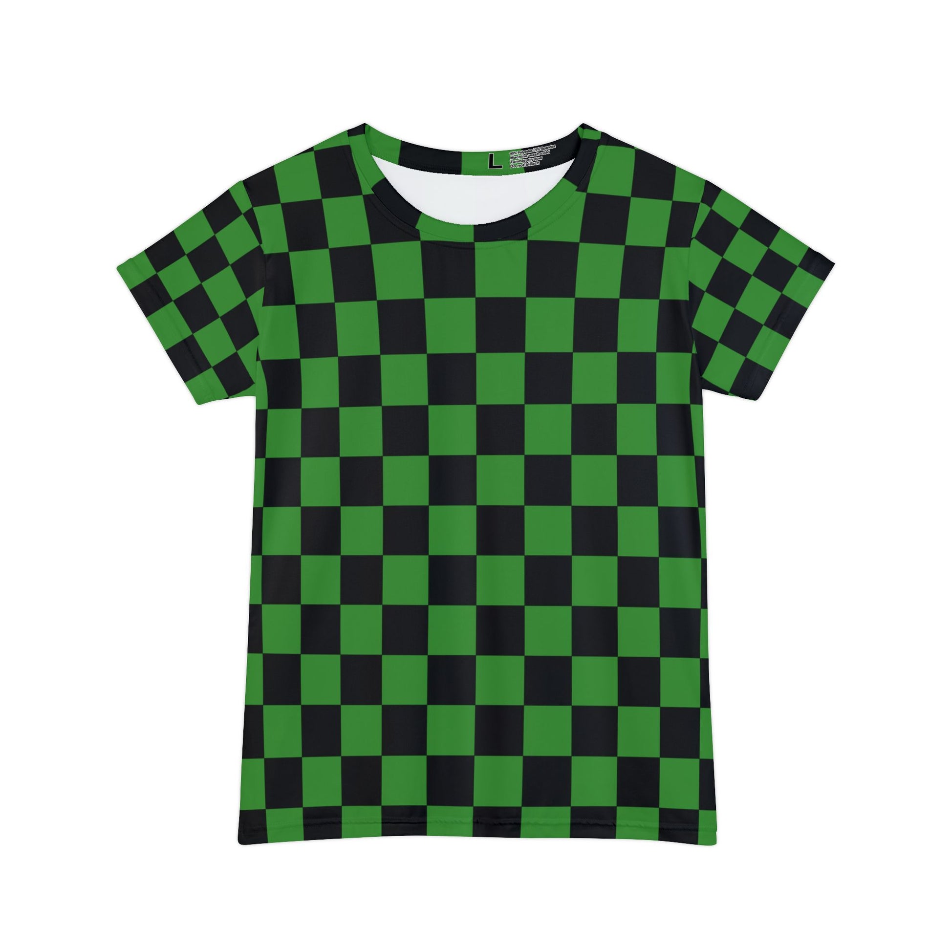 Checkerboard Green and Black Women's Short Sleeve Shirt (AOP), Artsulli - Art is Long, Life is Short, All Over Prints, Size, XS, , , , , 97942388698708321902