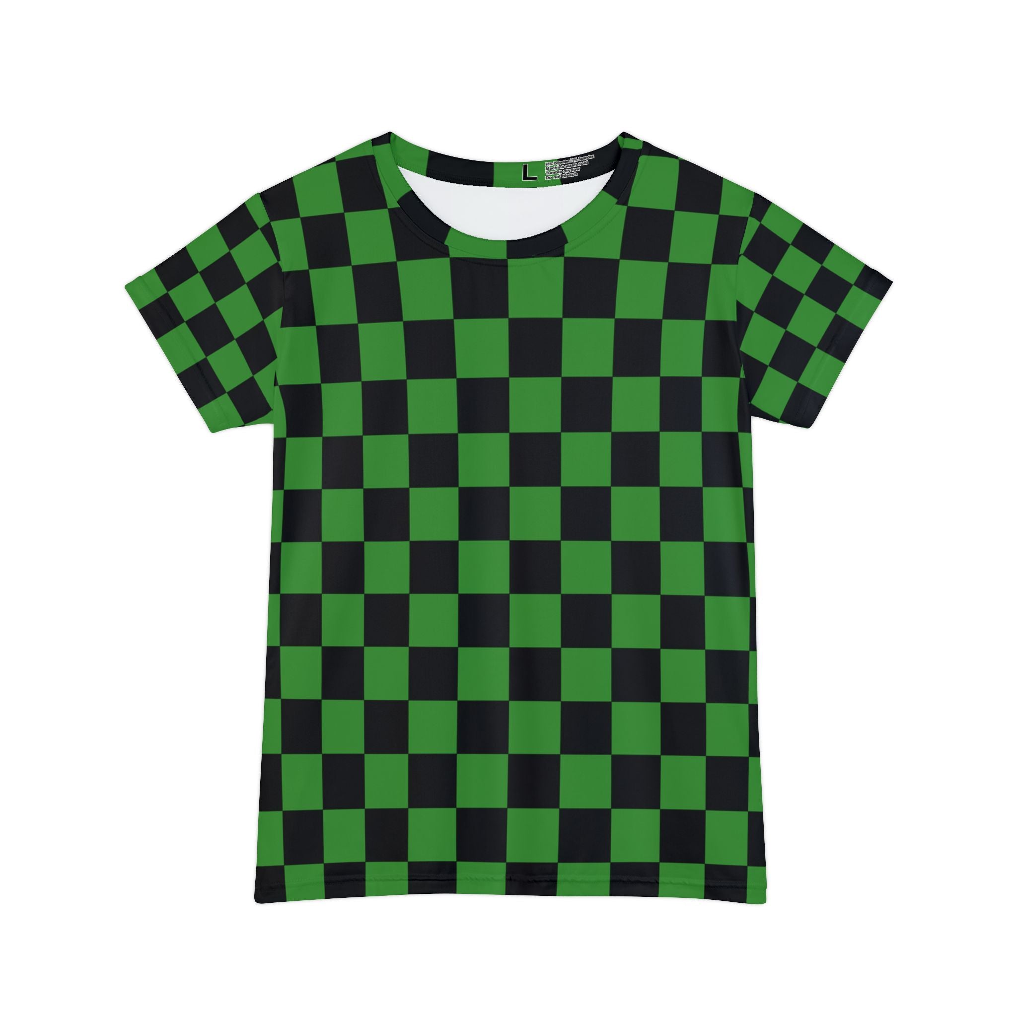 Checkerboard Green and Black Women's Short Sleeve Shirt (AOP), Artsulli - Art is Long, Life is Short, All Over Prints, Size, XS, , , , , 97942388698708321902