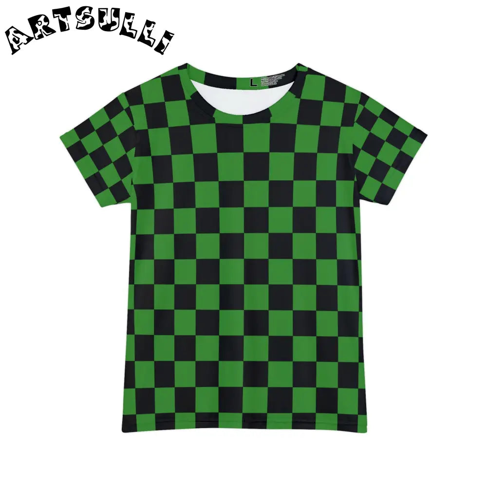 JAKKOUTTHEBXX Checkerboard Green and Black Women’s Short Sleeve