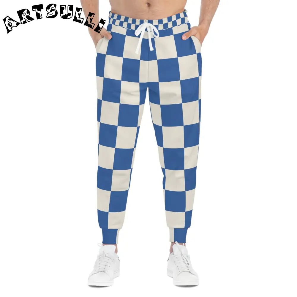 JAKKOUTTHEBXX Checkerboard Blue Athletic Joggers (AOP) JAKKOUTTHEBXX