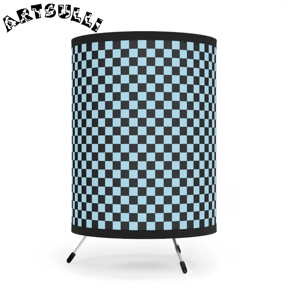 JAKKOUTTHEBXX Checkerboard Black and Blue Tripod Lamp with High-Res