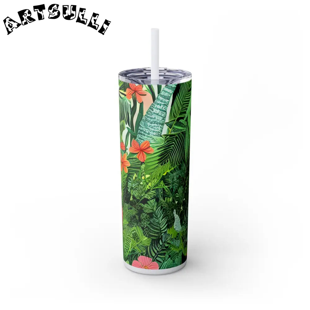 JAKKOUTTHEBXX White Tropical Leaf and Flower Tumbler JAKKOUTTHEBXX