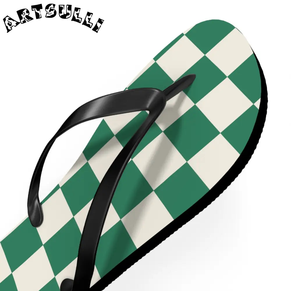 JAKKOUTTHEBXX Checkerboard Dark Green Flip Flops JAKKOUTTHEBXX