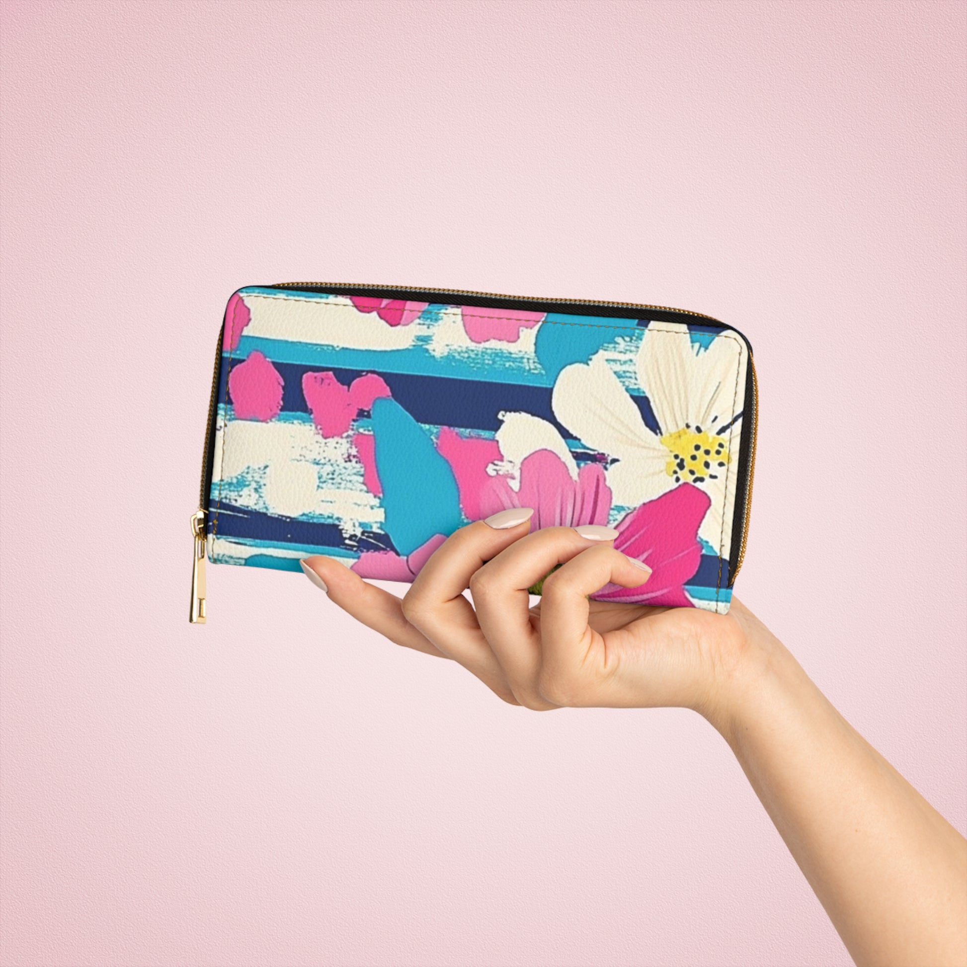 Dayglo Floral Stripes Multi-Color Zipper Wallet, Artsulli - Art is Long, Life is Short, Accessories, , , , , , , 