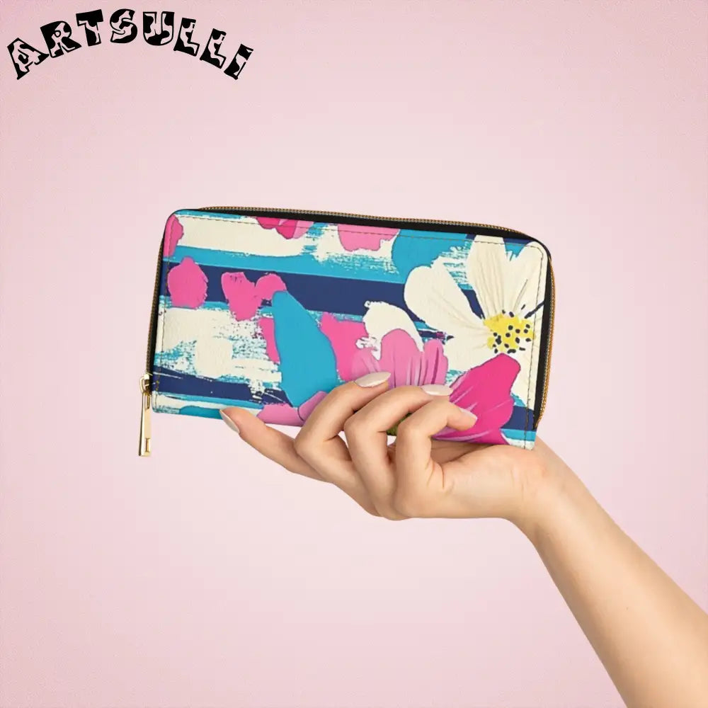 JAKKOUTTHEBXX Dayglo Floral Stripes Multi-Color Zipper Wallet