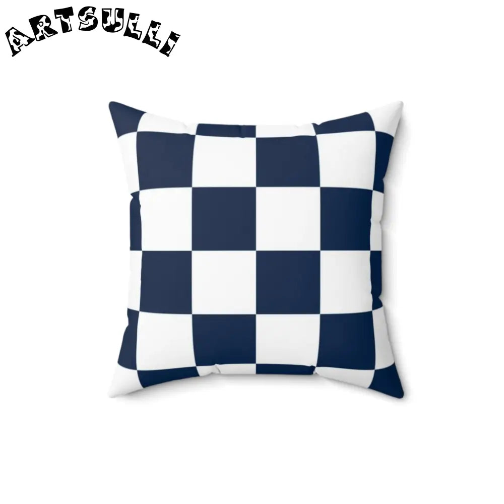 JAKKOUTTHEBXX Checkerboard White and Navy Blue Spun Polyester Square
