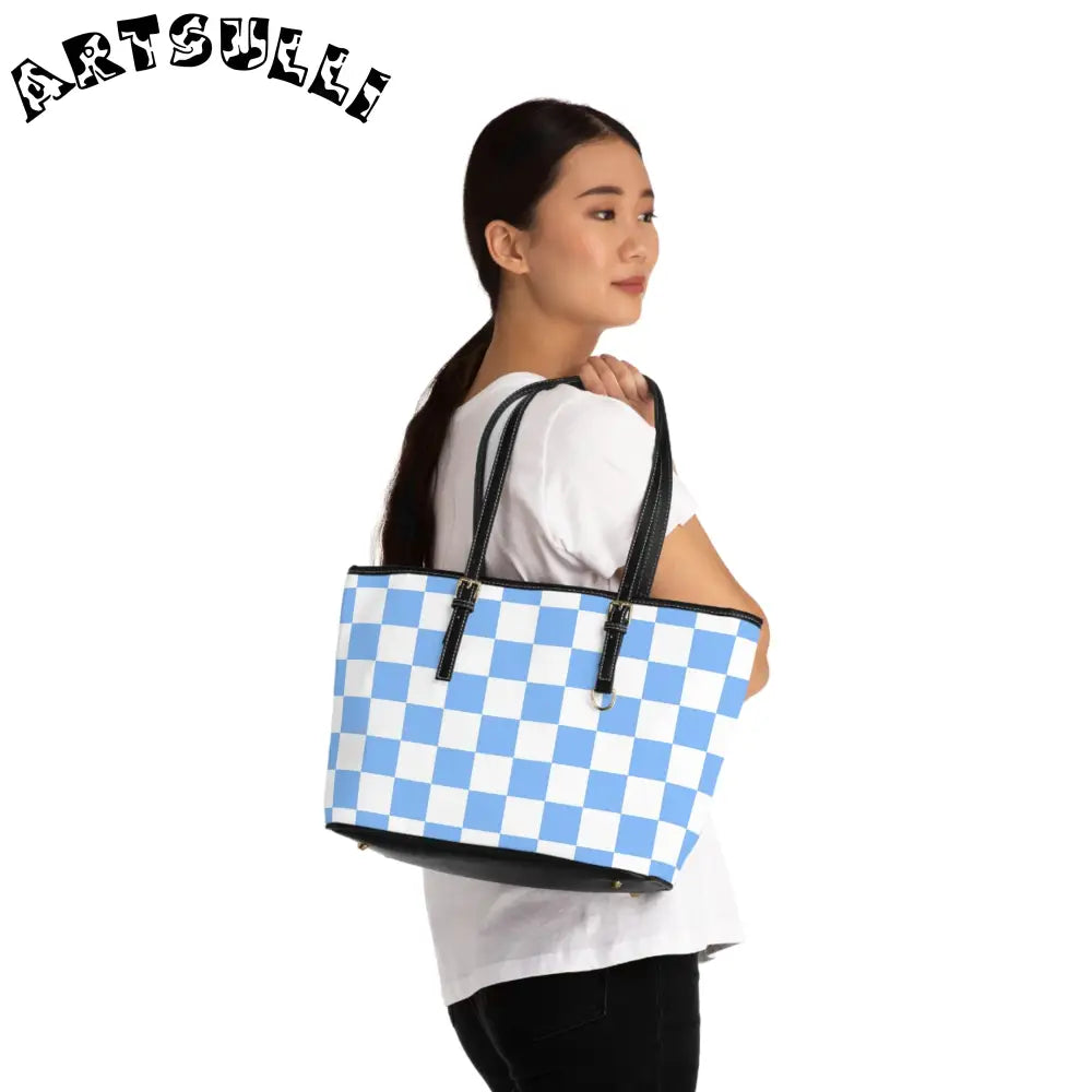 JAKKOUTTHEBXX Checkerboard White and Light Blue PU Leather Shoulder
