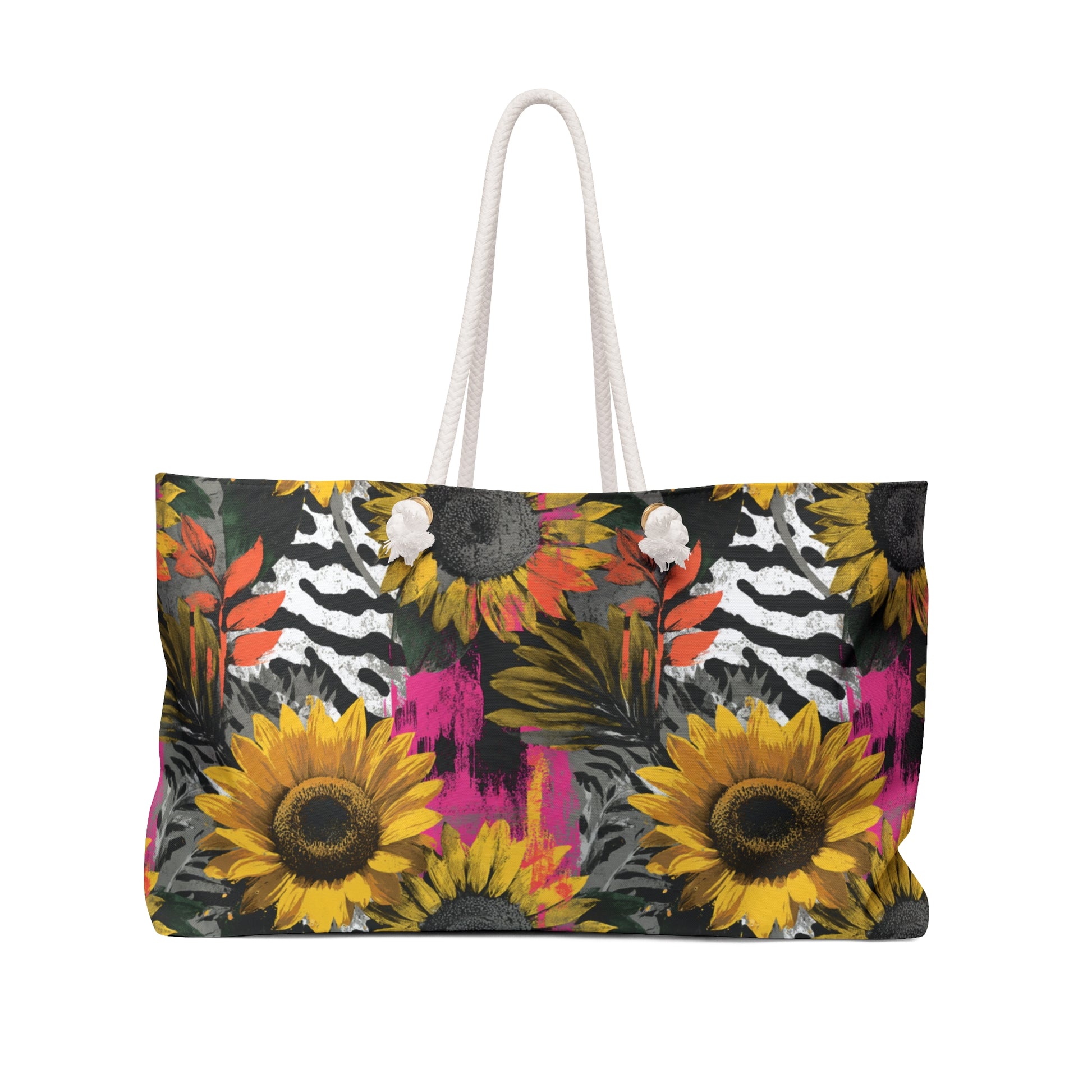 Zebra Stripes x Sunflowers Multi-Color Weekender Bag, Artsulli - Art is Long, Life is Short, Bags, Size, 24" × 13", , , , , 25880186935551108081