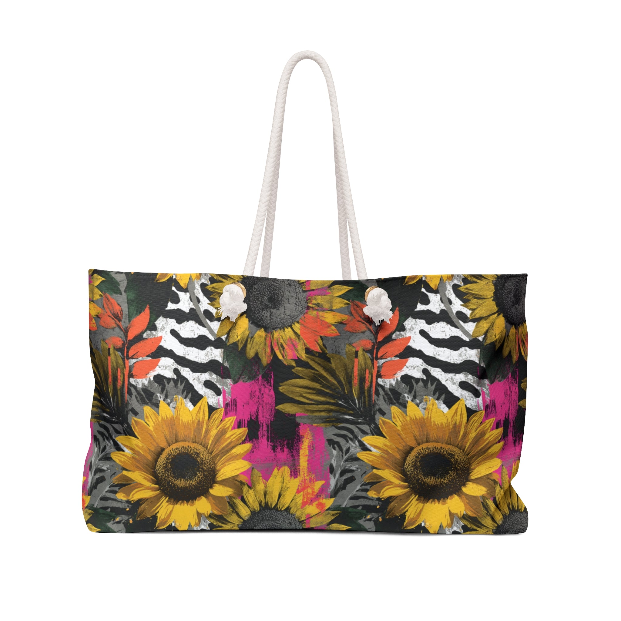 Zebra Stripes x Sunflowers Multi-Color Weekender Bag, Artsulli - Art is Long, Life is Short, Bags, Size, 24" × 13", , , , , 25880186935551108081