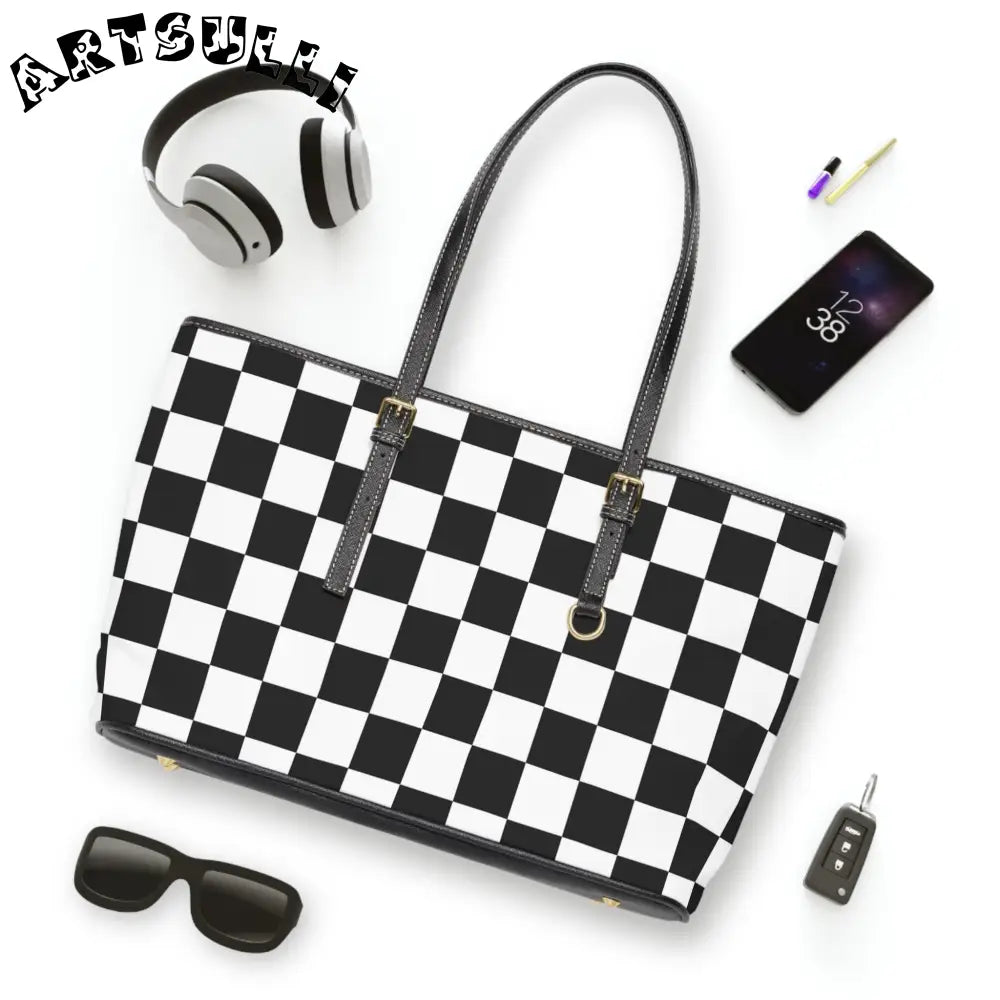 JAKKOUTTHEBXX Checkerboard White and Black PU Leather Shoulder Bag