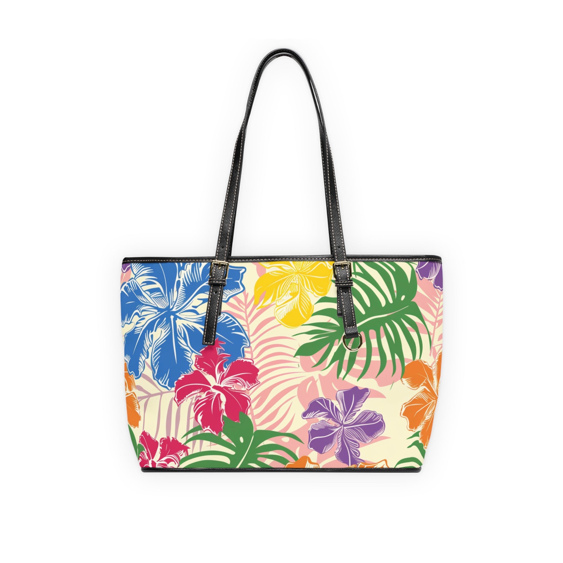 Blooming Tropical Flowers PU Leather Shoulder Bag, Artsulli - Art is Long, Life is Short, Bags, Size, 16" x 10", Color, Black, , , 14818184246149692859