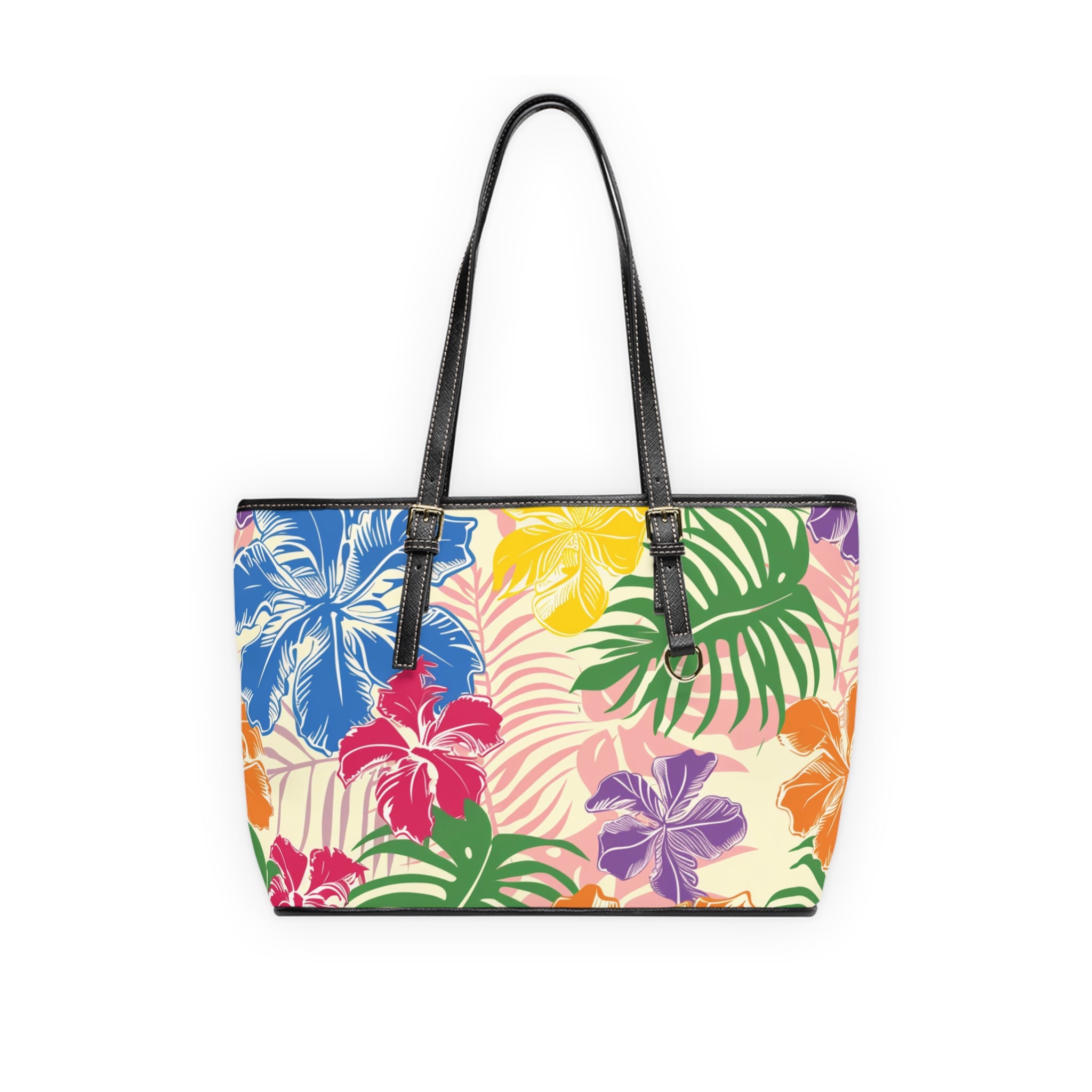 Blooming Tropical Flowers PU Leather Shoulder Bag, Artsulli - Art is Long, Life is Short, Bags, Size, 16" x 10", Color, Black, , , 14818184246149692859