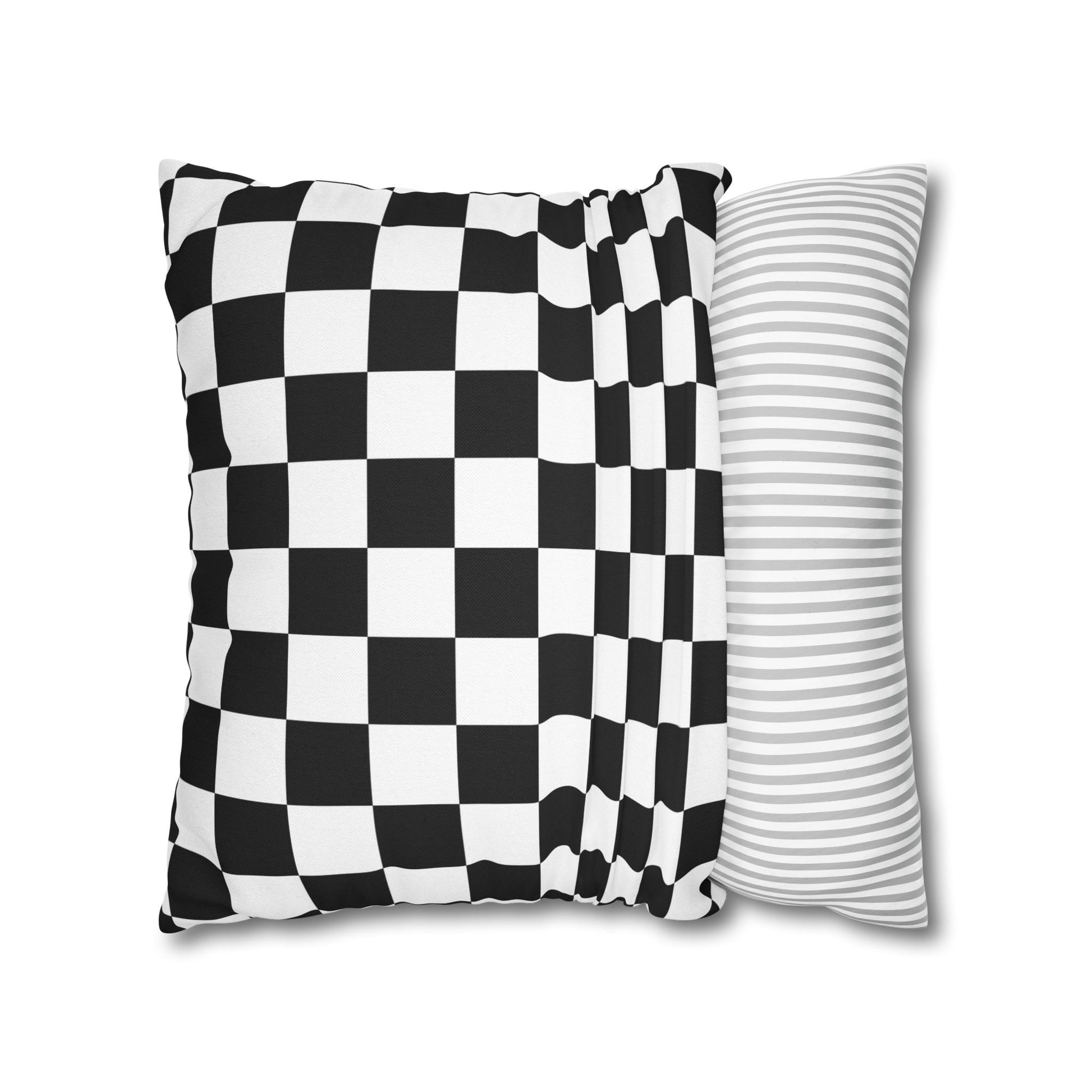 Checkerboard Black and White Spun Polyester Square Pillowcase, Artsulli - Art is Long, Life is Short, Home Decor, , , , , , , 