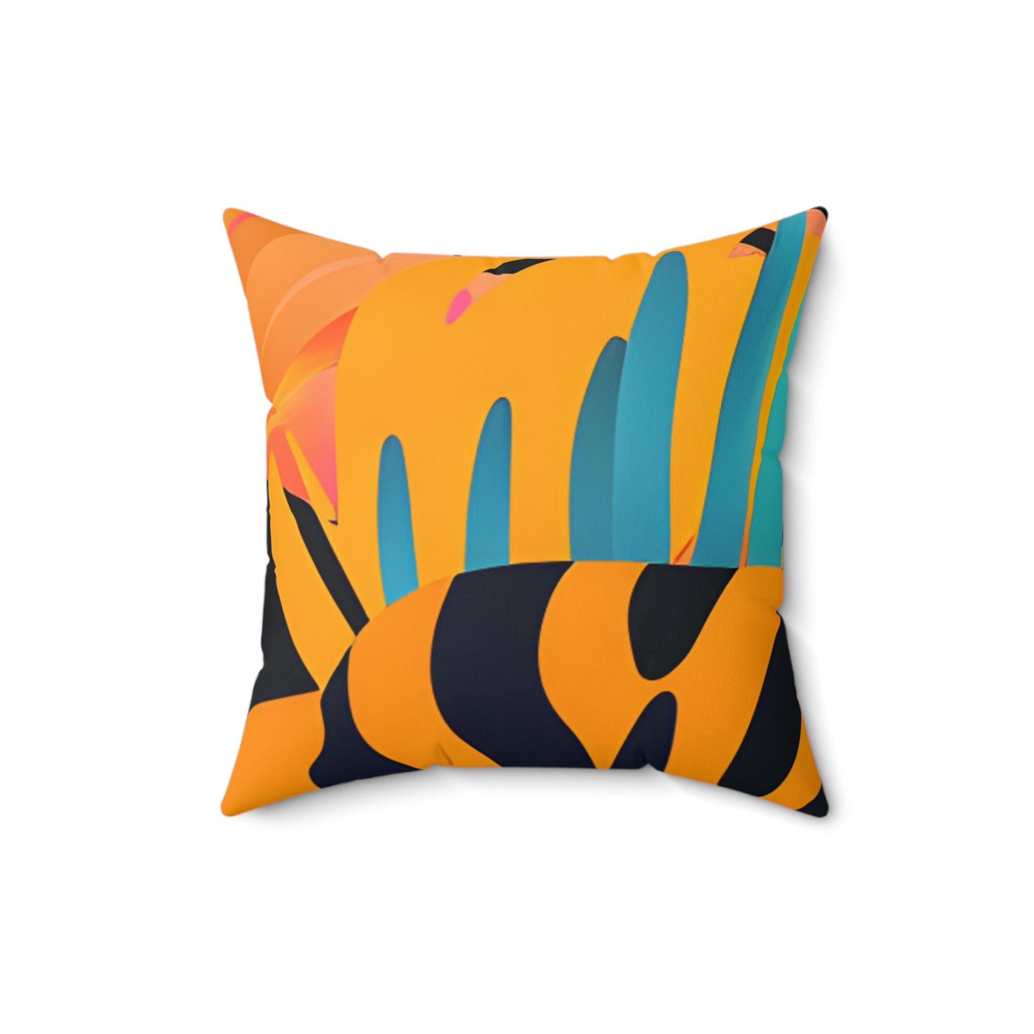 Palm Leaves x Tiger Stripes Orange and Blue Faux Suede Square Pillow, Artsulli - Art is Long, Life is Short, Home Decor, Size, 16" × 16", , , , , 88167441894759