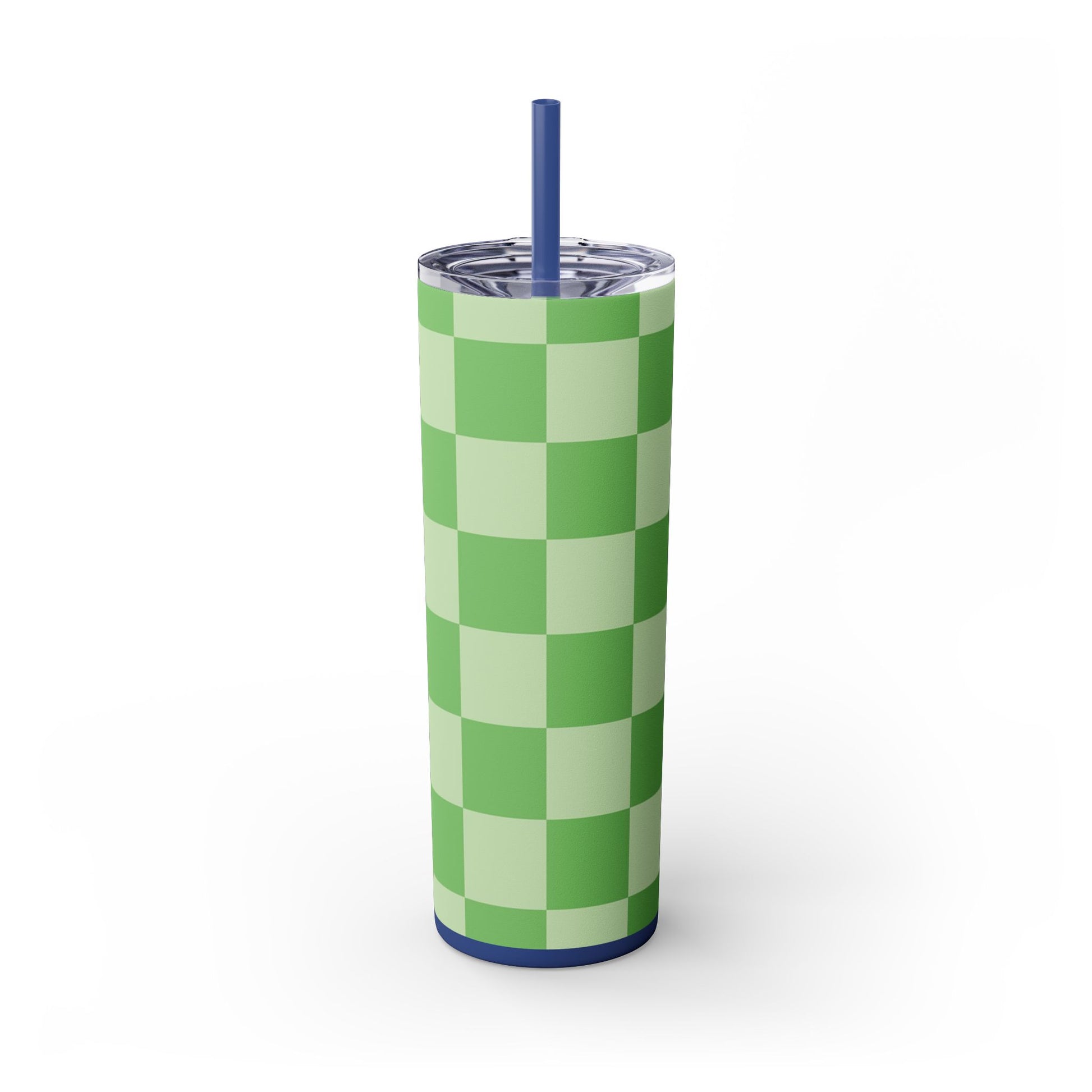 Checkerboard Green Skinny Tumbler with Straw, 20oz, Artsulli - Art is Long, Life is Short, Mug, , , , , , , 