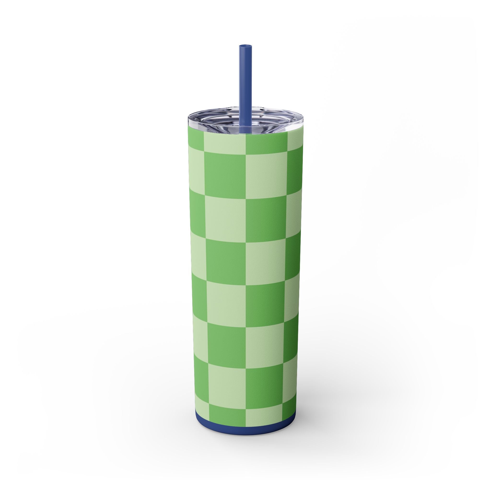 Checkerboard Green Skinny Tumbler with Straw, 20oz, Artsulli - Art is Long, Life is Short, Mug, , , , , , , 