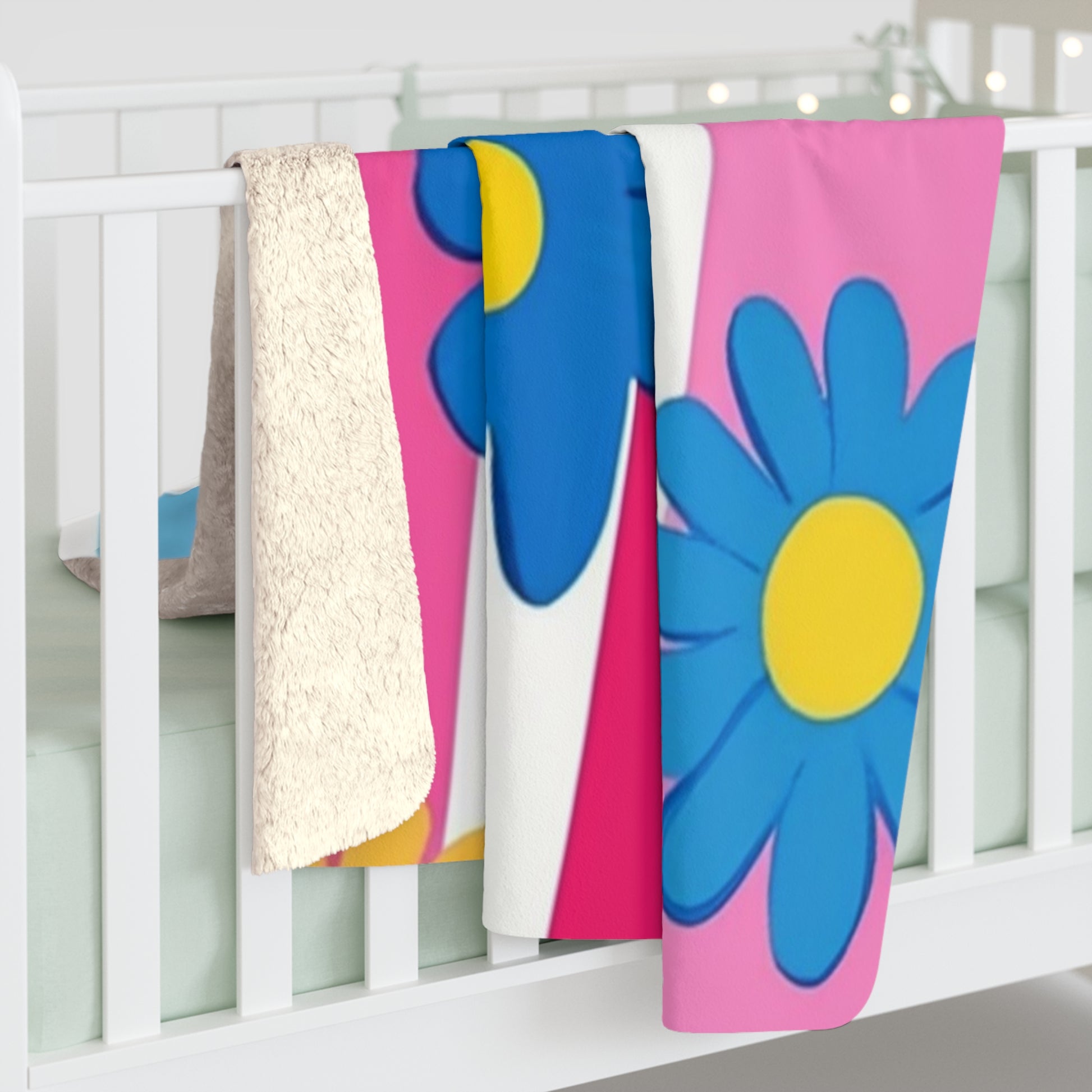 Flowers x Stripes Multi-Color Sherpa Fleece Blanket, Artsulli - Art is Long, Life is Short, Home Decor, , , , , , , 