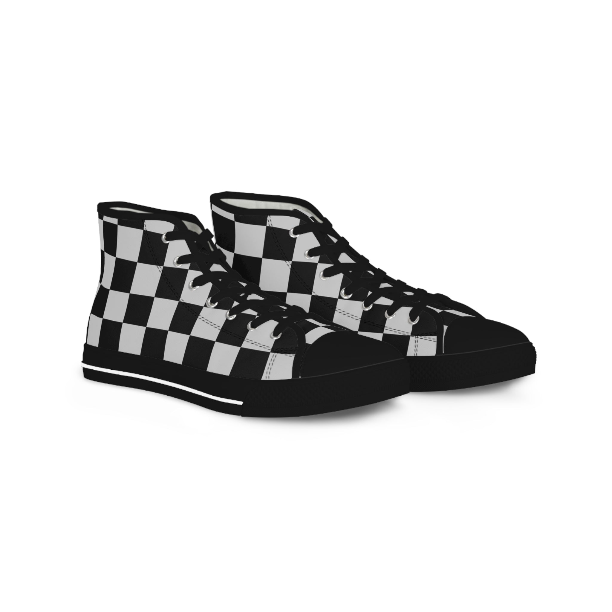 Checkerboard Dada Black and Light Gray Men's High Top Sneakers, Artsulli - Art is Long, Life is Short, Shoes, Size, US 5, Color, Black sole, , , 16780407487720708081