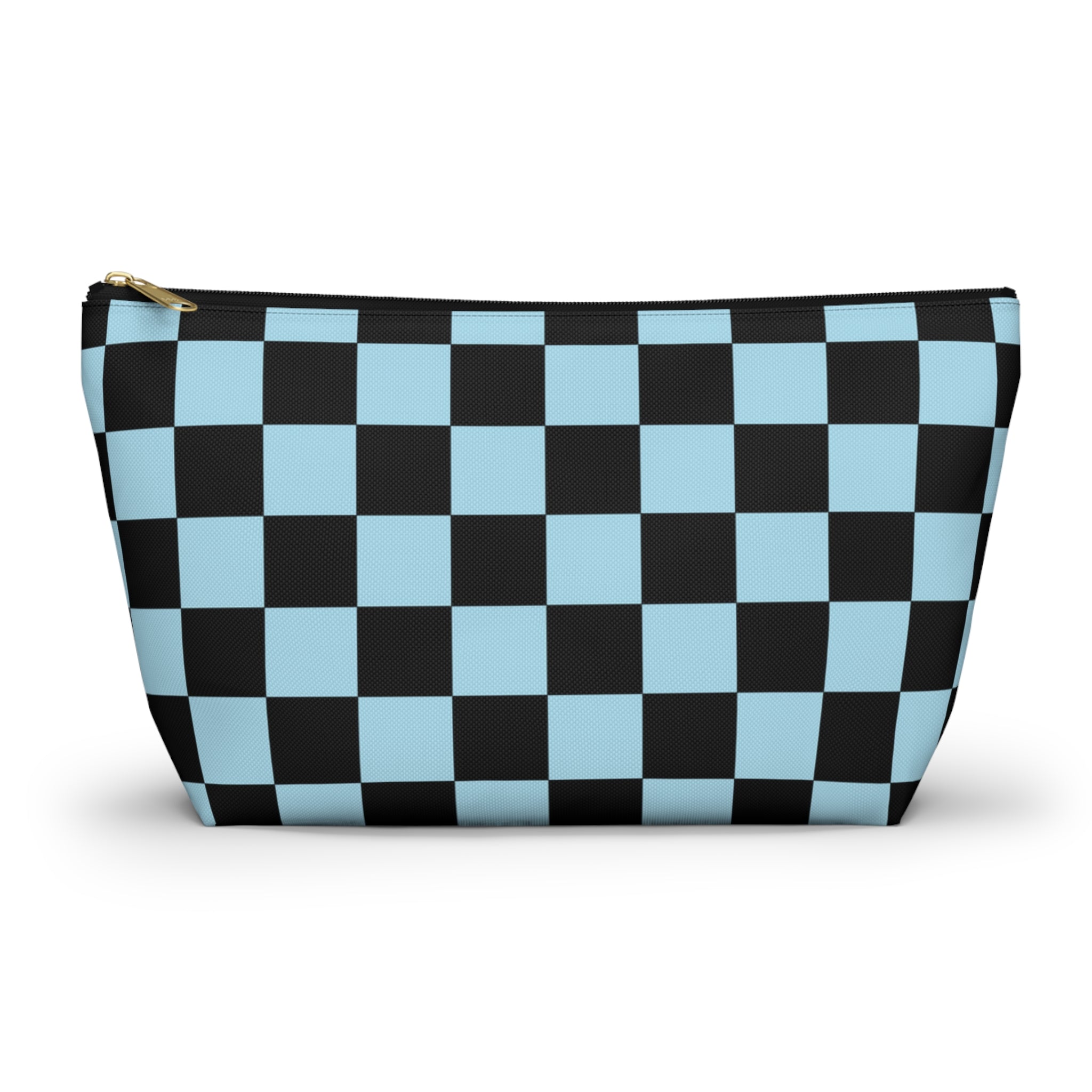 Checkerboard Black and Blue Accessory Pouch w T-bottom, Artsulli - Art is Long, Life is Short, Bags, Size, Large, Color, Black zipper, , , 30138726311314558829
