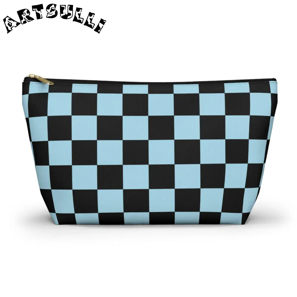JAKKOUTTHEBXX Checkerboard Black and Blue Accessory Pouch w T-bottom