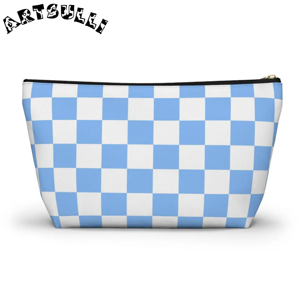JAKKOUTTHEBXX Checkerboard White and Light Blue Accessory Pouch w