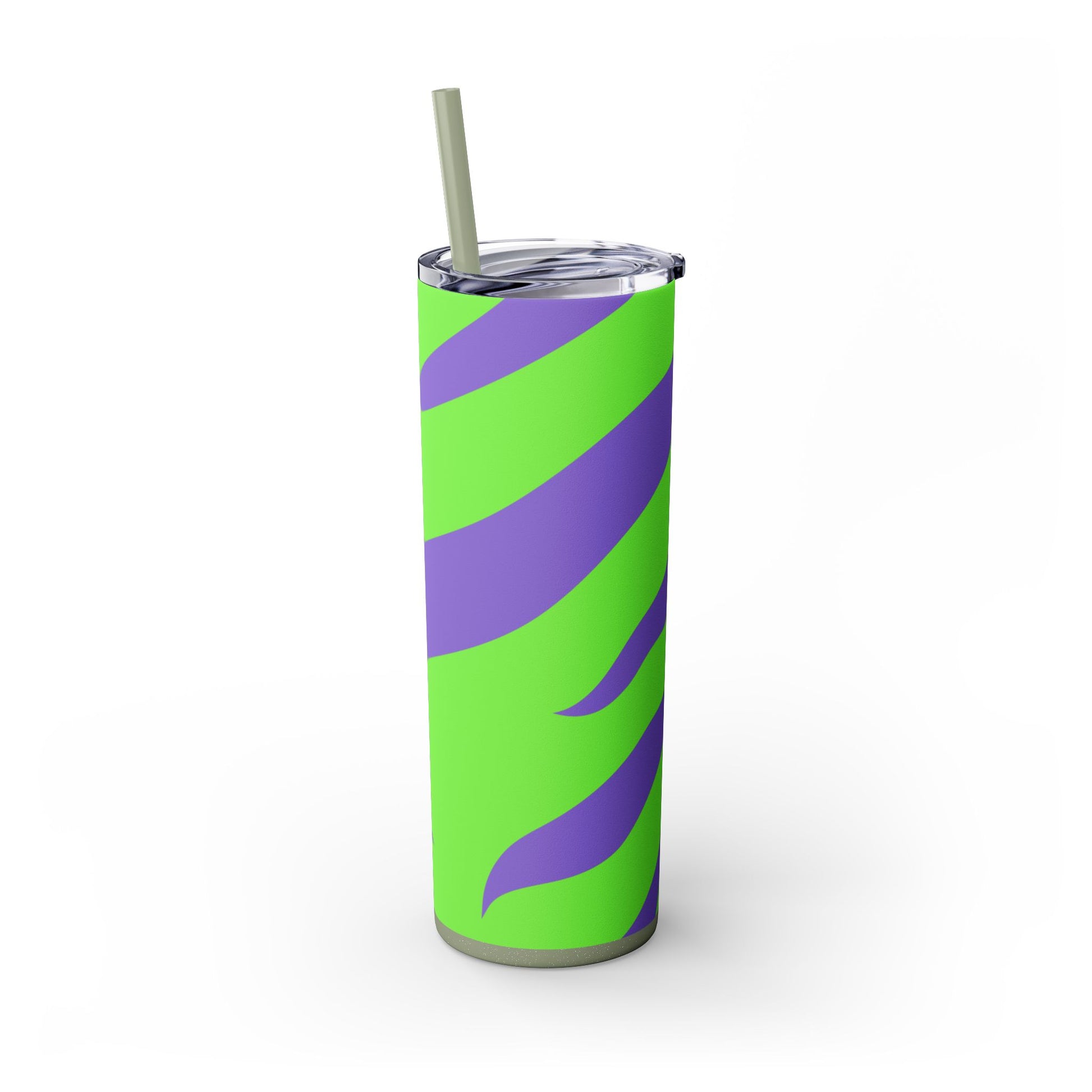 Tyrannosaurus Print Green and Purple Skinny Tumbler with Straw, 20oz, Artsulli - Art is Long, Life is Short, Mug, , , , , , , 